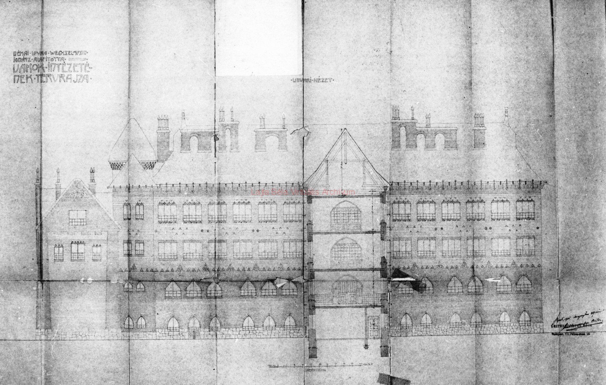 Section of the cross wing, courtyard elevation, 27.08.1905. 07_BFL_XV_17_d_329_31643 Lappang, reprodukció: Hild-Ybl Alapítvány archívuma