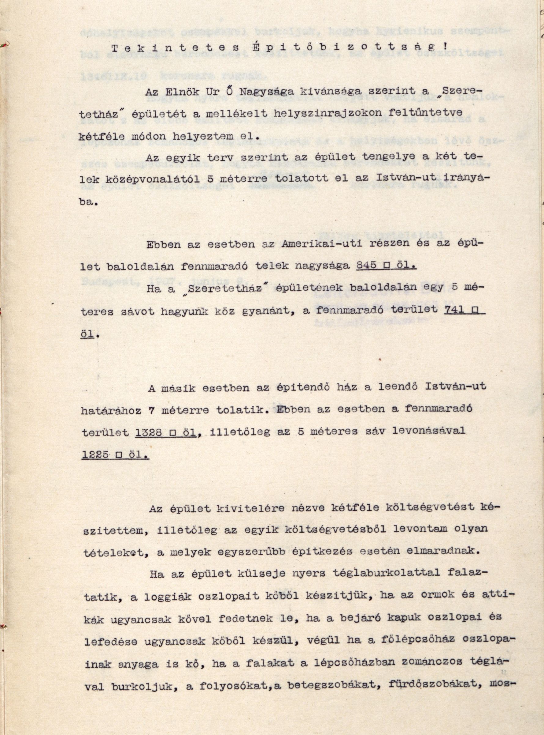 A Szeretetház építési bizottsága albizottságának ülésjegyzőkönyve, Lajta Béla jelentése, 1907. VI. 9. 026_Magyar Zsidó Levéltár, a Pesti Chevra Kadisa iratai