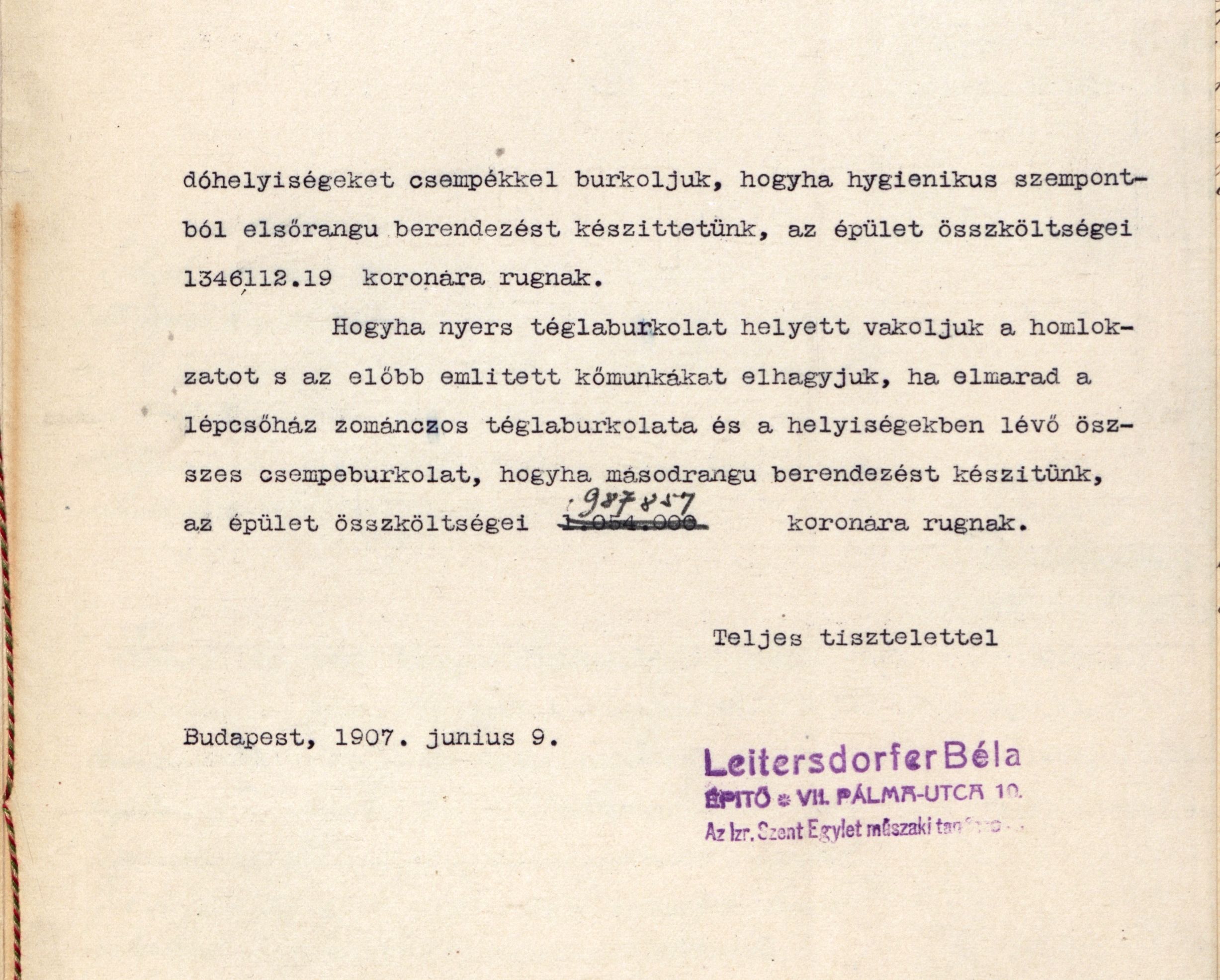 A Szeretetház építési bizottsága albizottságának ülésjegyzőkönyve, Lajta Béla jelentése, 1907. VI. 9. 027_Magyar Zsidó Levéltár, a Pesti Chevra Kadisa iratai