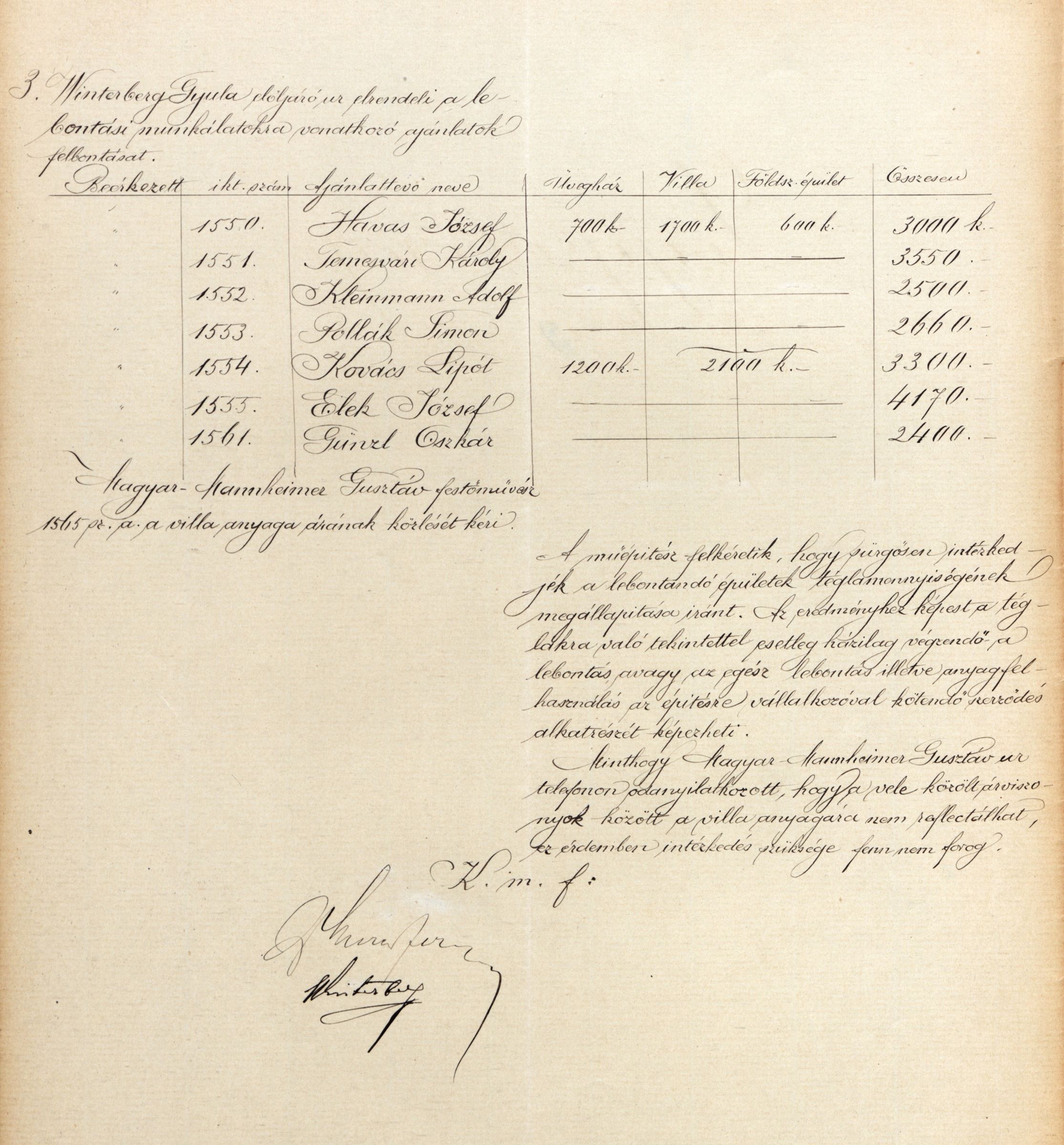 A Szeretetház építési munkáira vonatkozó árajánlatok tárgyalásáról felvett jegyzőkönyv, 1907. VII. 23. 031_Magyar Zsidó Levéltár, a Pesti Chevra Kadisa iratai