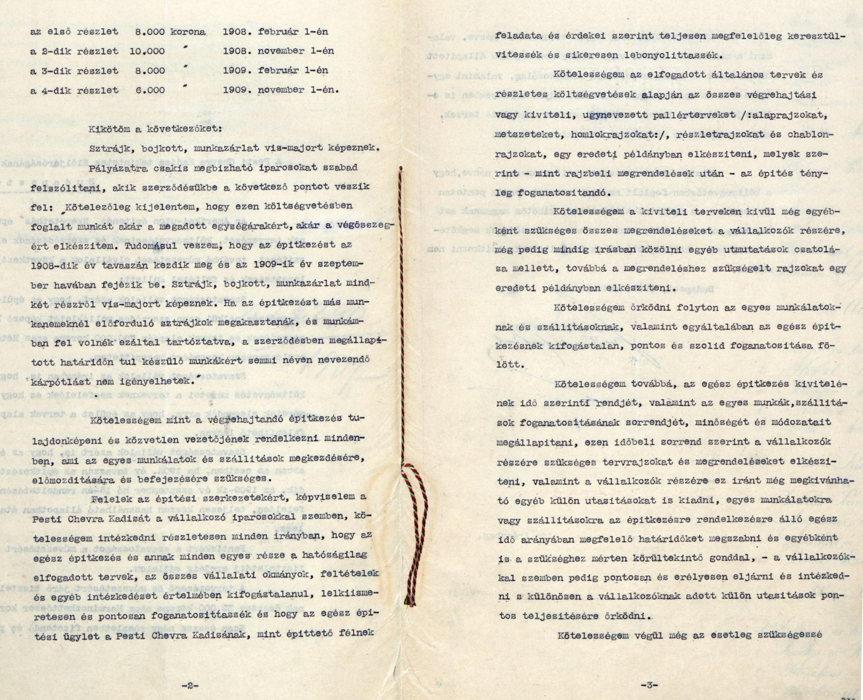 Lajta Béla szerződése a Chevra Kadisa elöljáróságával a Szeretetház tervezési és művezetési munkáira, 1907. XI. 19. 050_Magyar Zsidó Levéltár, a Pesti Chevra Kadisa iratai