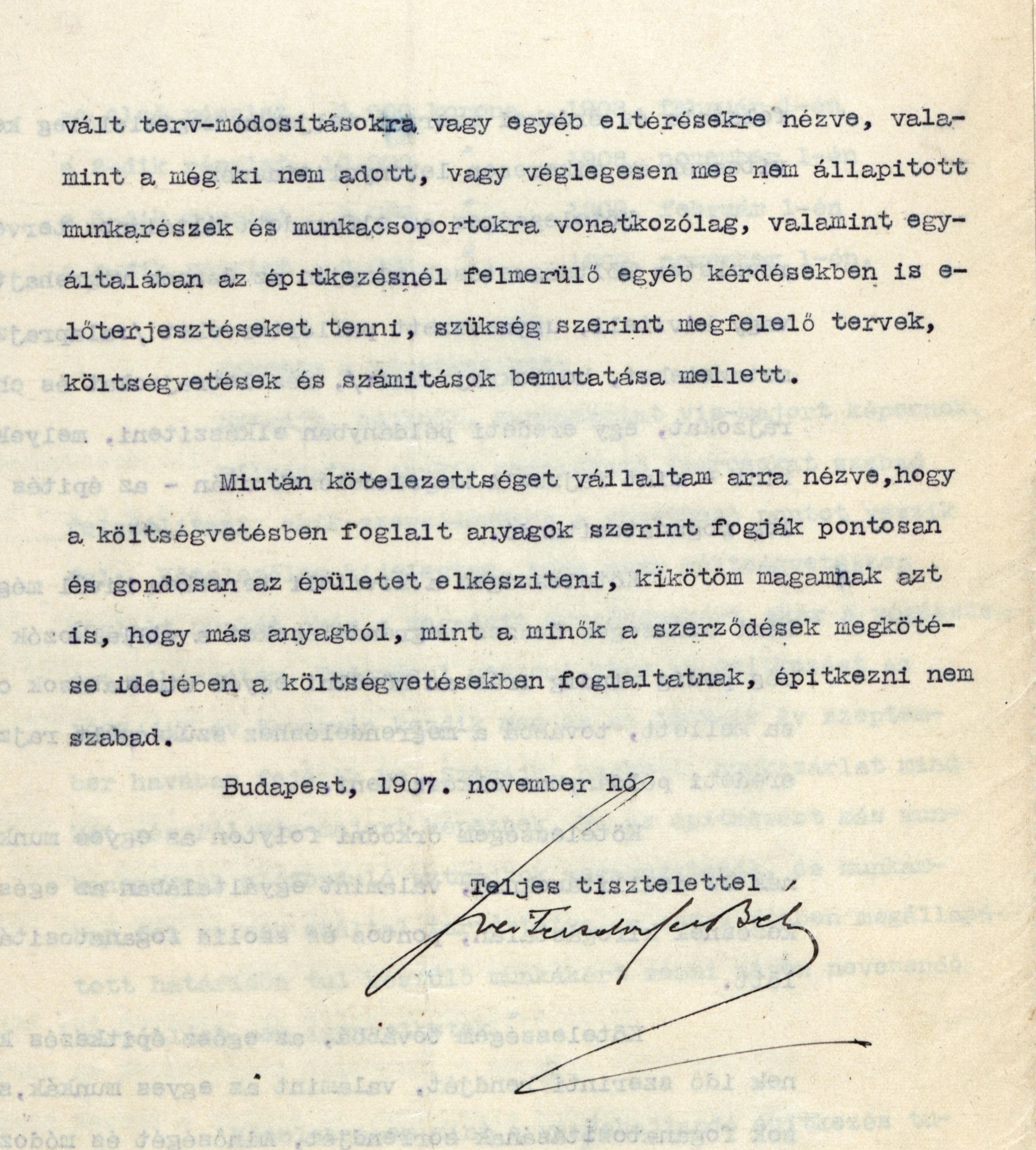 Lajta Béla szerződése a Chevra Kadisa elöljáróságával a Szeretetház tervezési és művezetési munkáira, 1907. XI. 051_Magyar Zsidó Levéltár, a Pesti Chevra Kadisa iratai