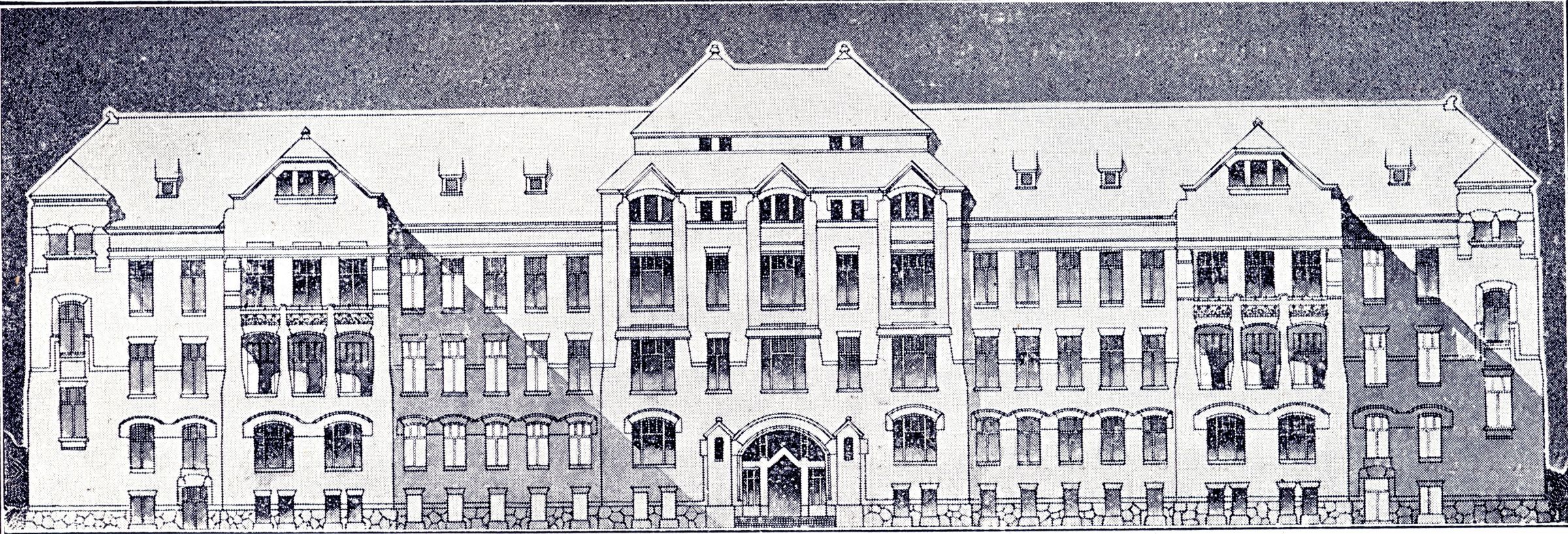 Révész Sámuel és Kollár József: Pályaterv, főhomlokzat, 1907 12_Magyar Építőművészet, 1907/12. 31.