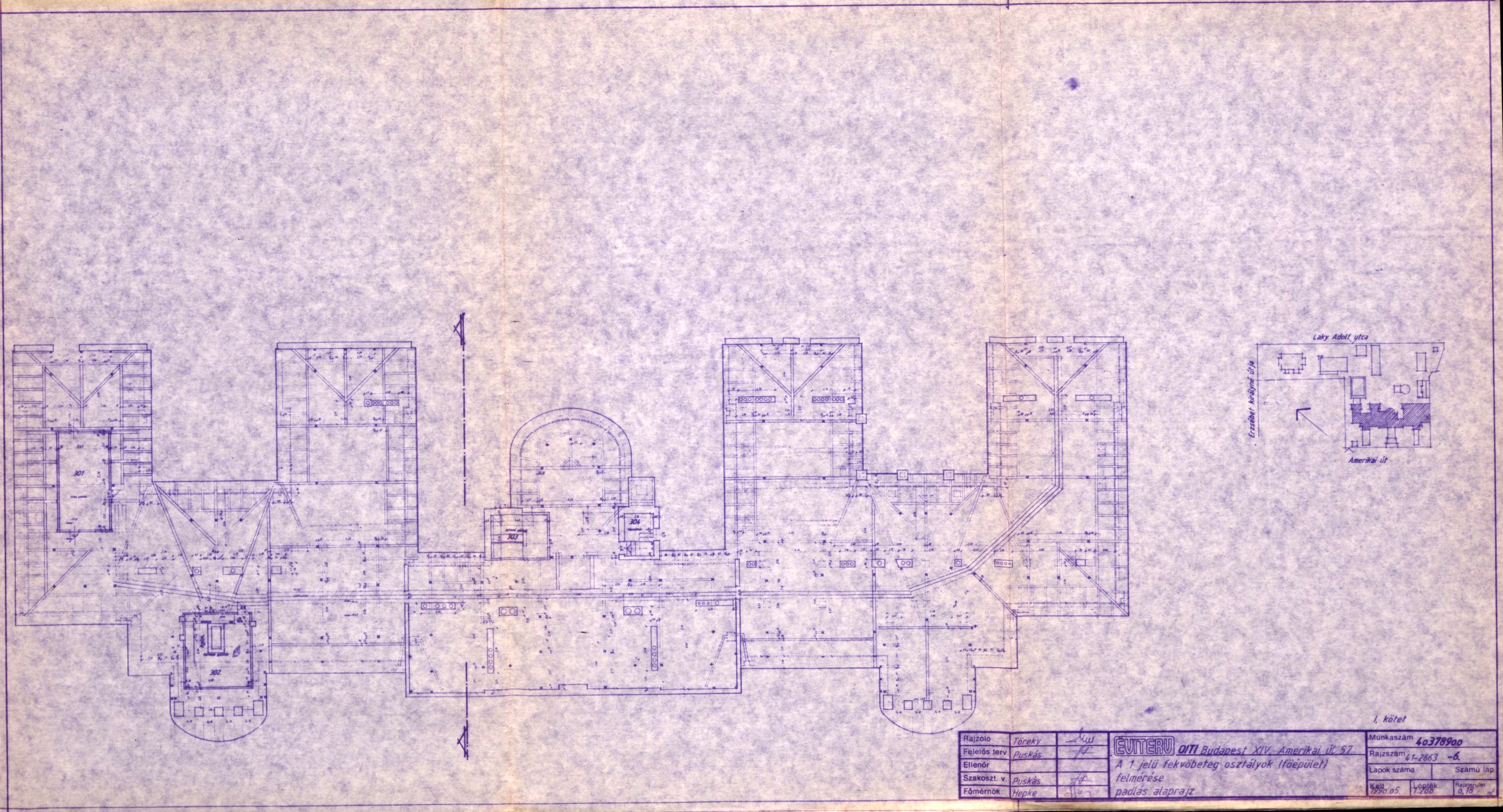 Az épület felmérési terve, a tetőszint alaprajza (ÉVITERV), 1990. V. 20_BFL_XV_17_h