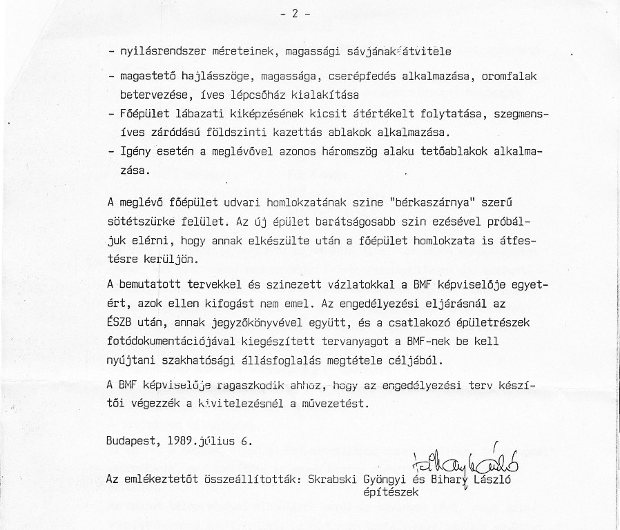 Emlékeztető a BMF, az OITI és a tervező építészek által az új központi műtőblokk terveiről folytatott megbeszélésről, 1989. VII. 5. 26_ BFL_XV_17_e_306