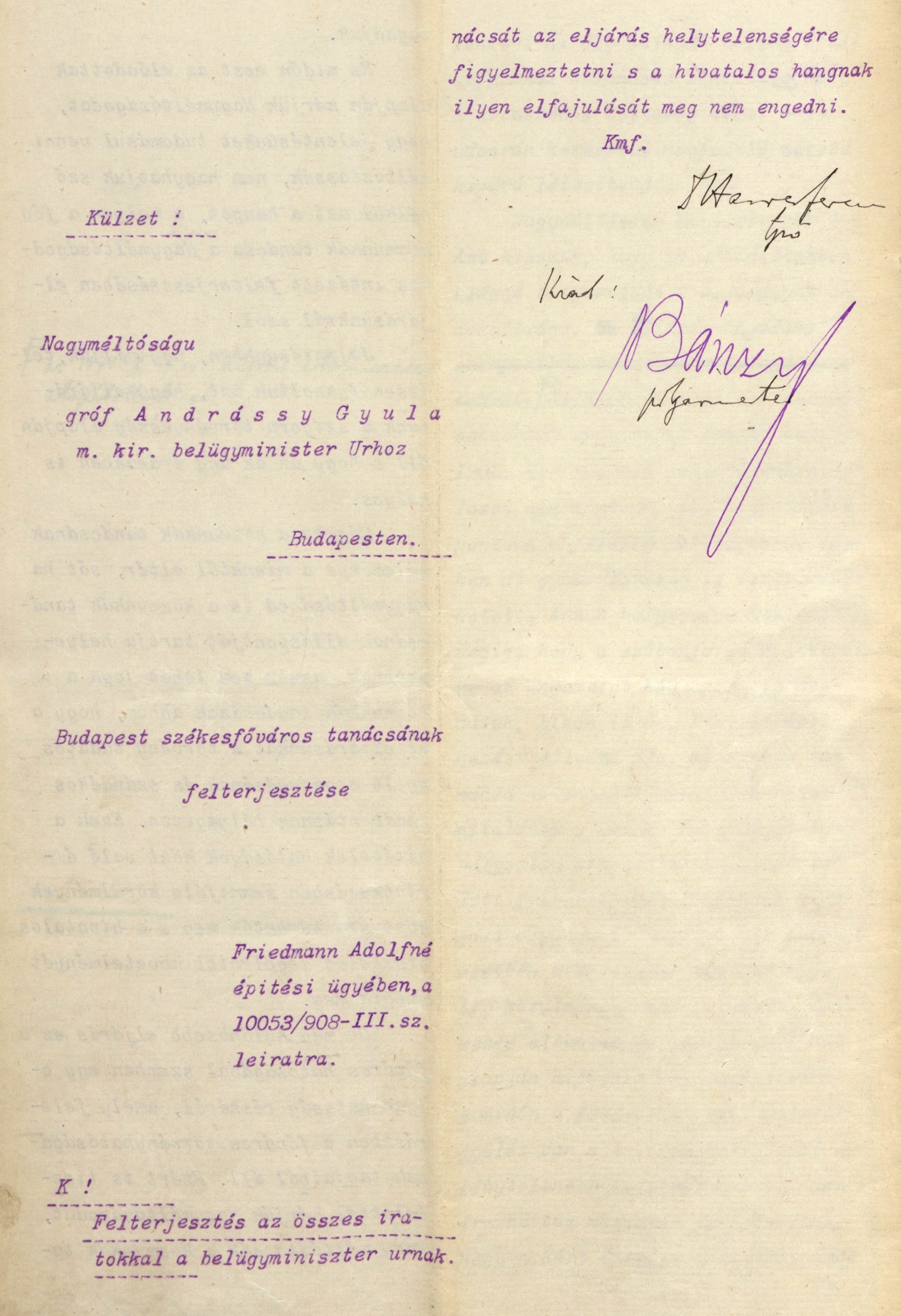 A főváros tanácsának felterjesztése a belügyminiszterhez (fogalmazta Harrer Ferenc), 1908. III. 12. 092_BFL_IV_1407_b III_2674_1907