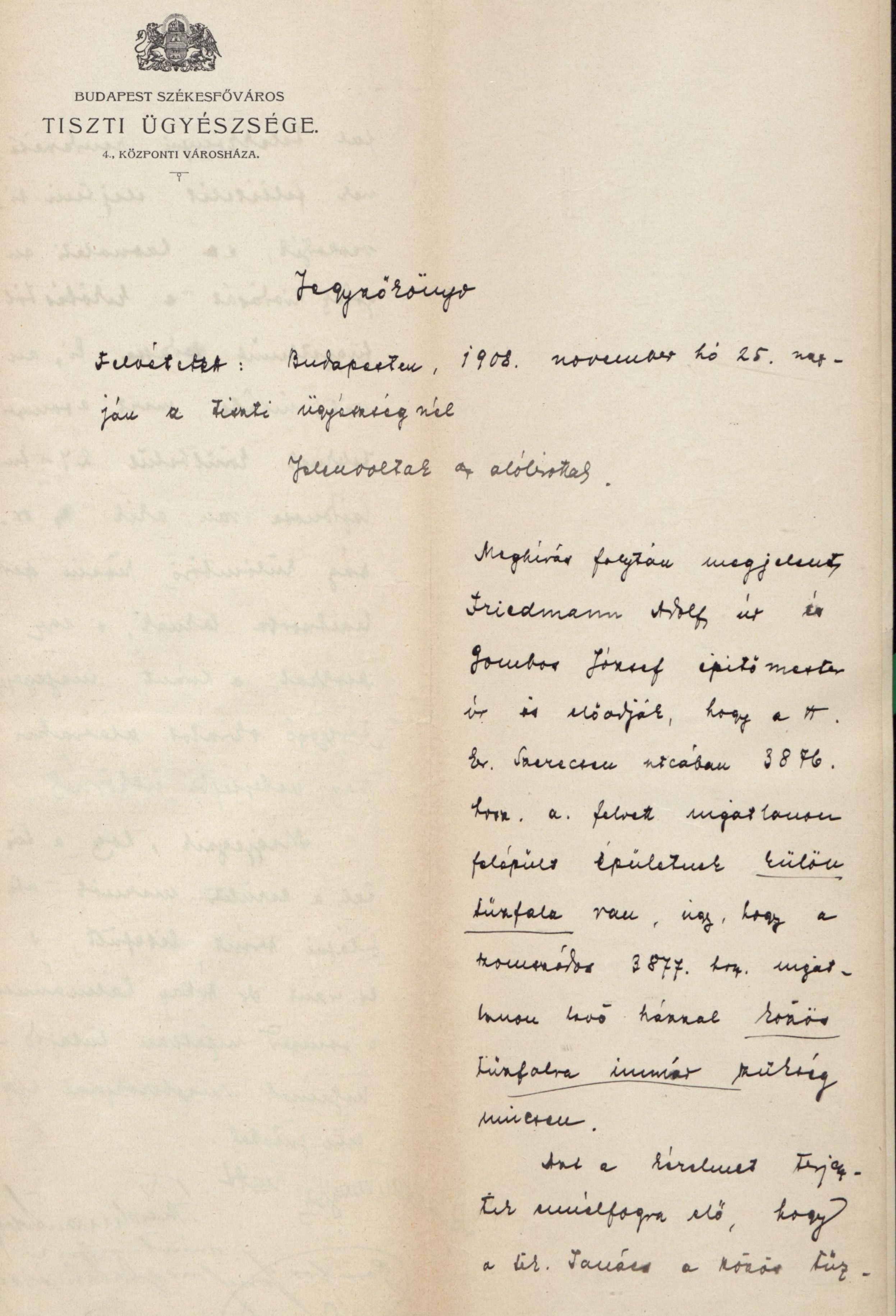 Friedmann Adolf és Gombos József által a fővárosi tiszti ügyészségen tett nyilatkozat, 1908. XI. 25. 101_BFL_IV_1407_b III_2674_1907