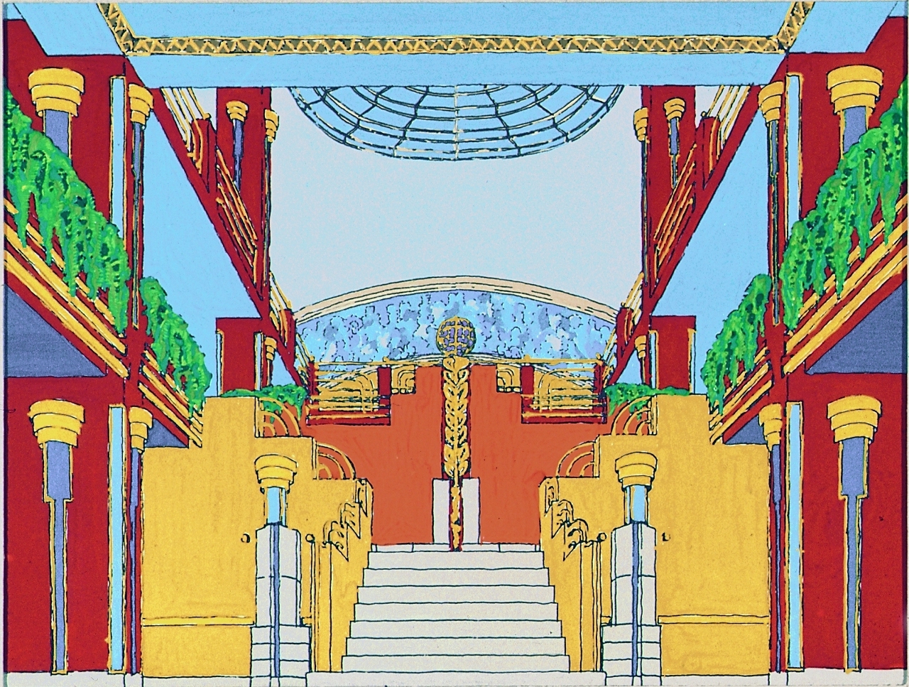 Tamás Kőnig - Péter Wagner: Reconstruction drawings of the János Arany Theatre, view of the foyer, 1990 25_Kőnig és Wagner Építészek Kft.