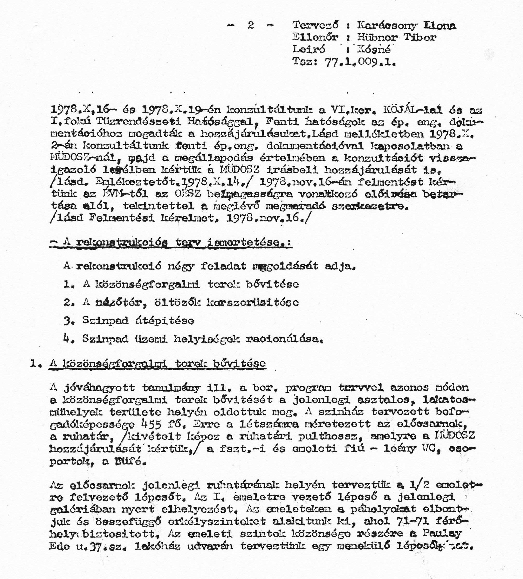 P. Mueller Éva - Karácsony Ilona (KÖZTI): A Fővárosi Gyermekszínház átépítésének terve, építészeti műleírás, 1978. XI. 5. 0102_BFL_XV_17_e_306_BMF_iratai