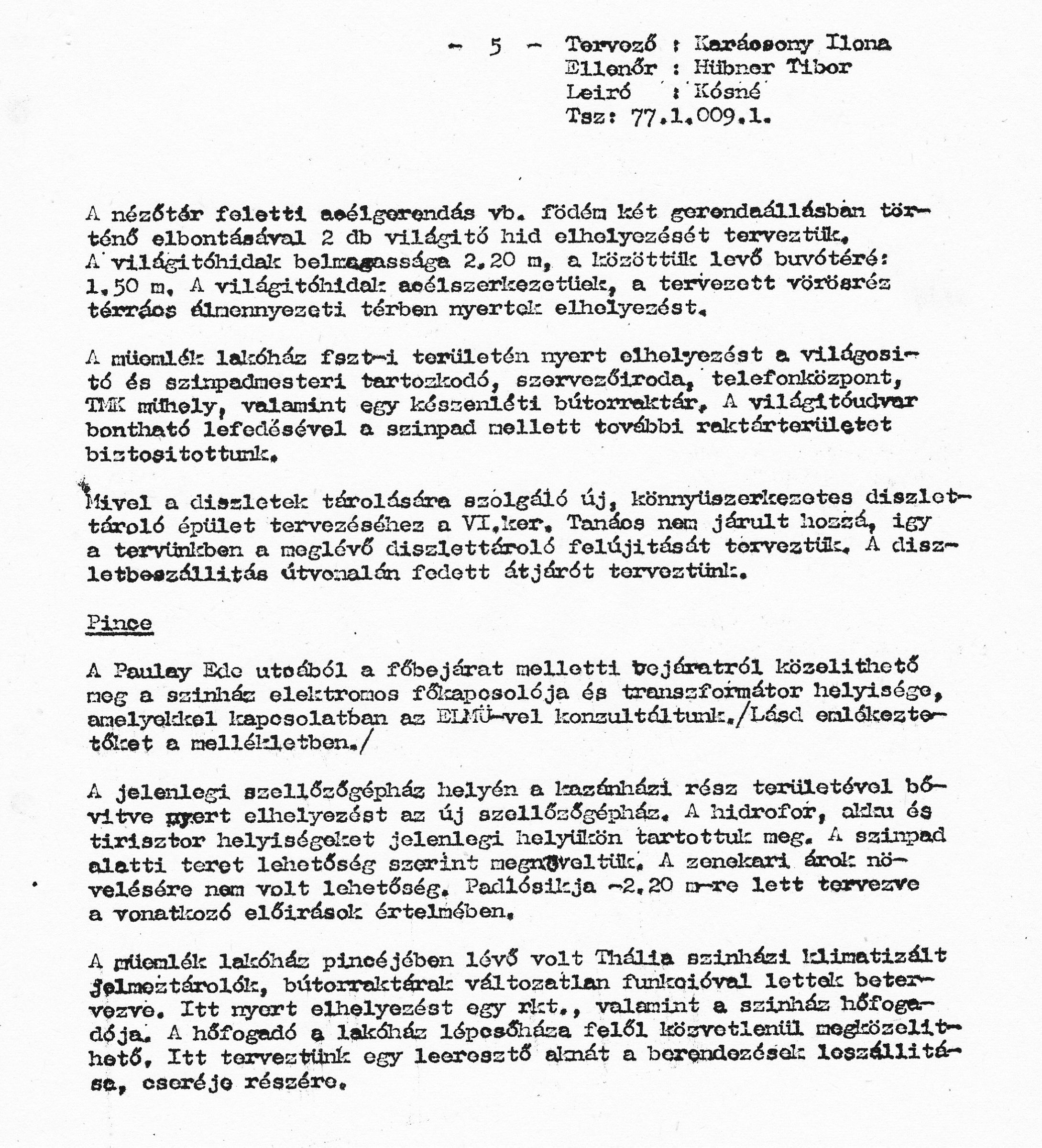 P. Mueller Éva - Karácsony Ilona (KÖZTI): A Fővárosi Gyermekszínház átépítésének terve, építészeti műleírás, 1978. XI. 5. 0105_BFL_XV_17_e_306_BMF_iratai