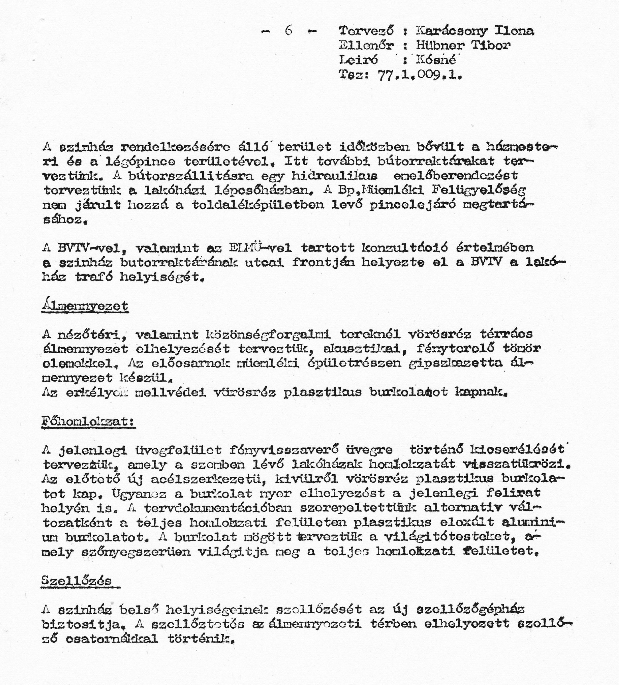 P. Mueller Éva - Karácsony Ilona (KÖZTI): A Fővárosi Gyermekszínház átépítésének terve, építészeti műleírás, 1978. XI. 5. 0106_BFL_XV_17_e_306_BMF_iratai