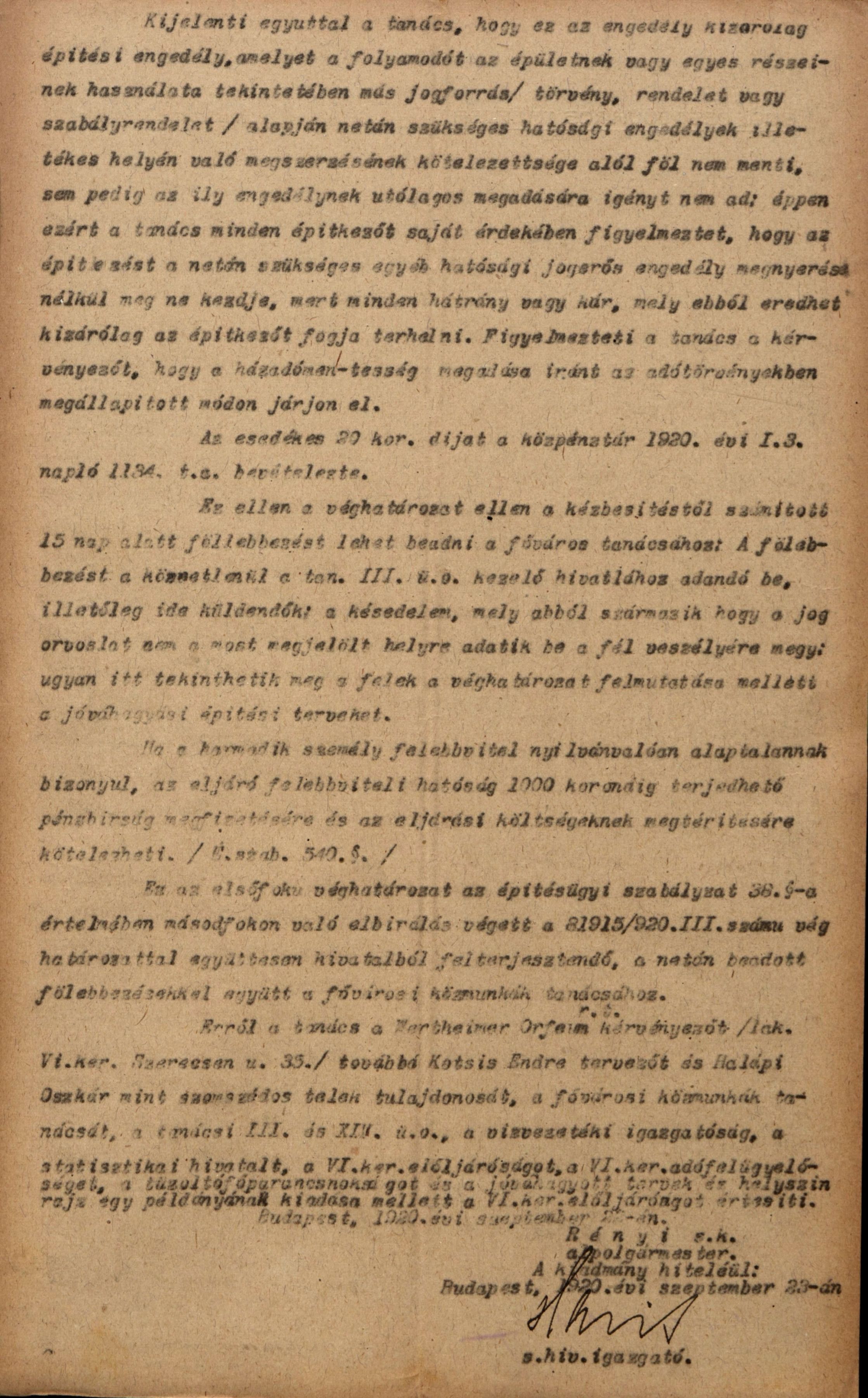 Engedély a Wertheimer Orfeum Rt. mulatójának színházzá alakítására, a módosított tervek szerint, 1920. IX. 22. 0010_BFL_IV_1407_b III_1968_1920