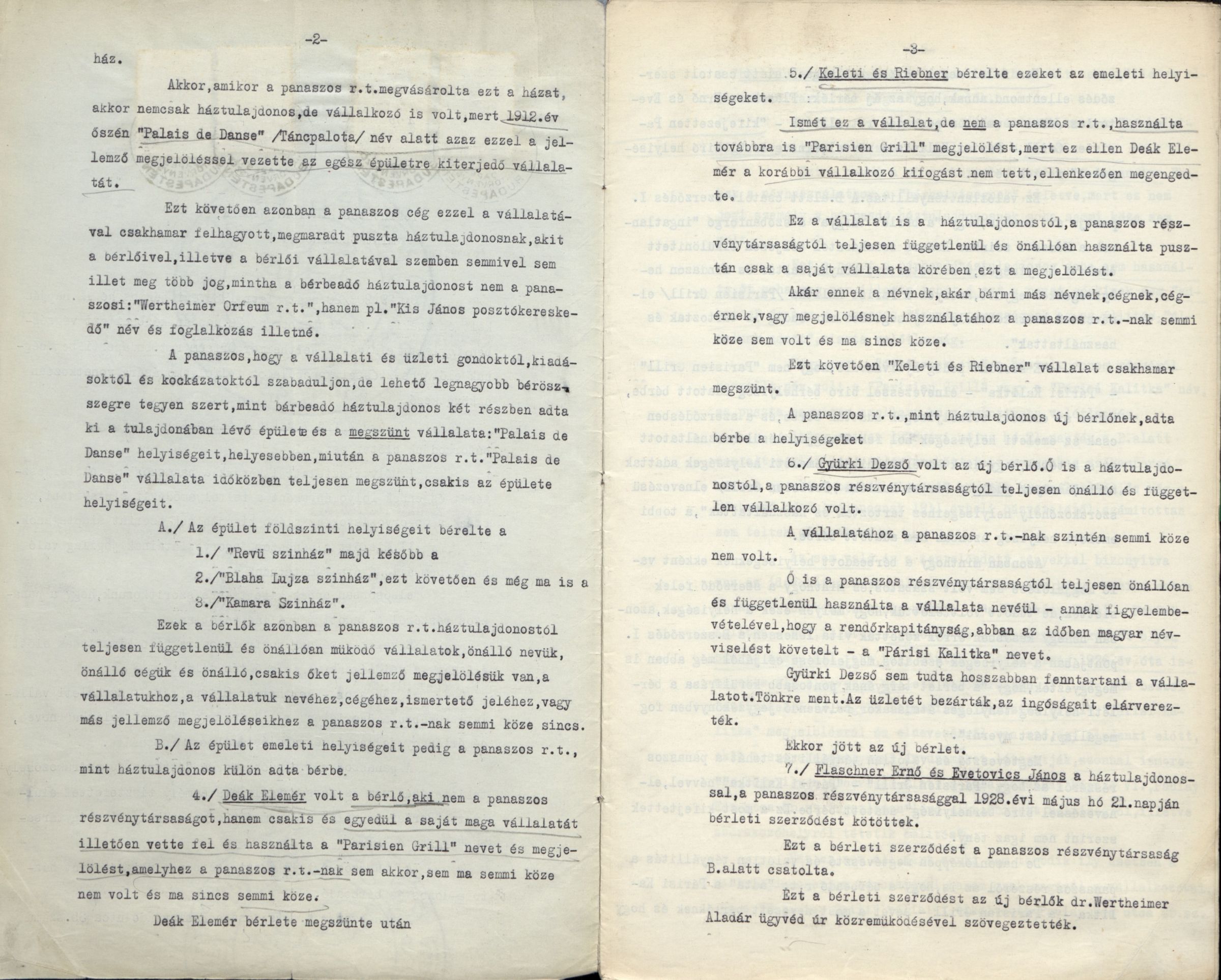 A Parisien Grill Étterem és Szórakozóhely Rt. észrevétele a Wertheimer Orfeum Rt. fellebbezésével kapcsolatban, 1936. X. 5. 0061_BFL_VII_2_e Cg 29.208