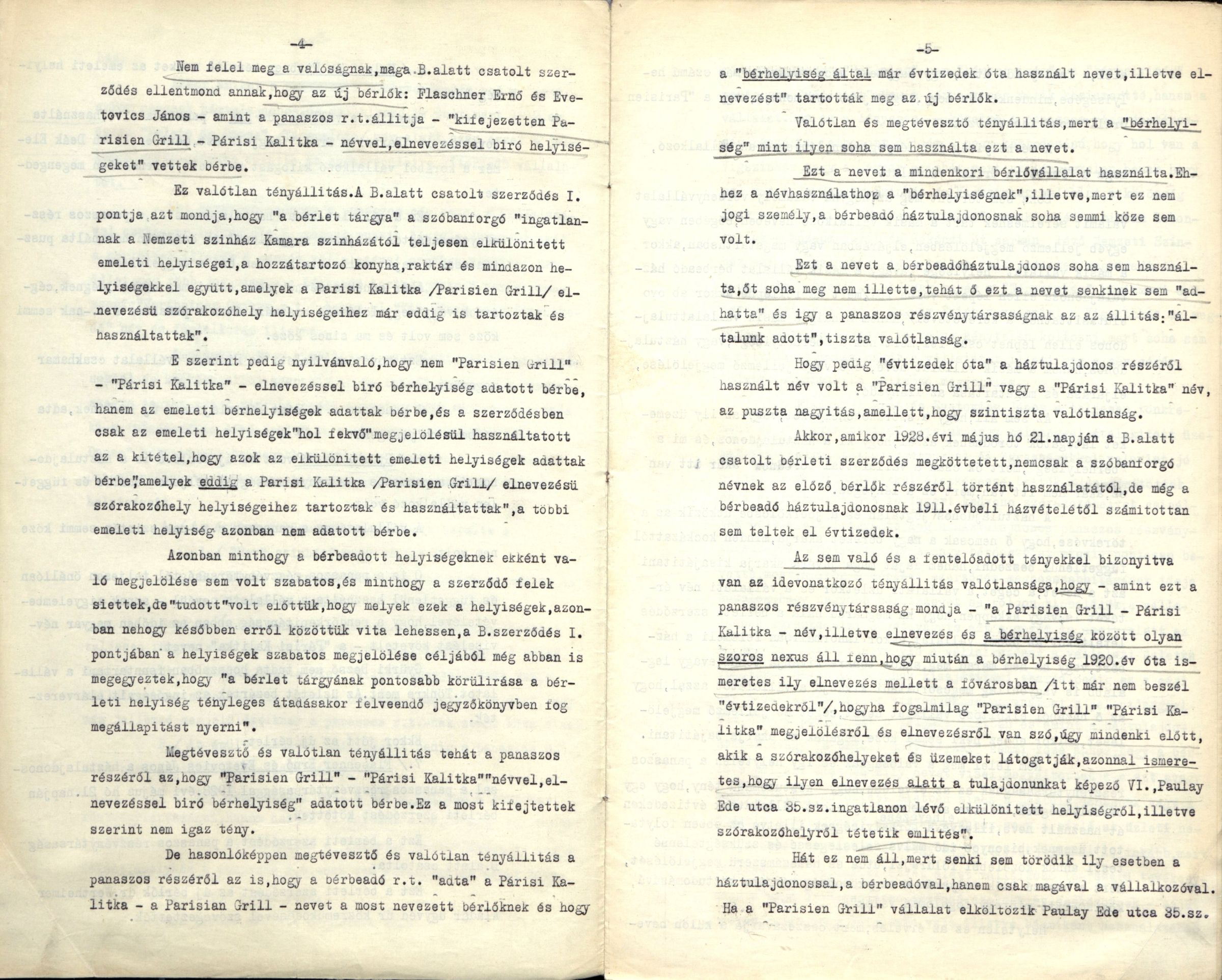 A Parisien Grill Étterem és Szórakozóhely Rt. észrevétele a Wertheimer Orfeum Rt. fellebbezésével kapcsolatban, 1936. X. 5. 0062_BFL_VII_2_e Cg 29.208