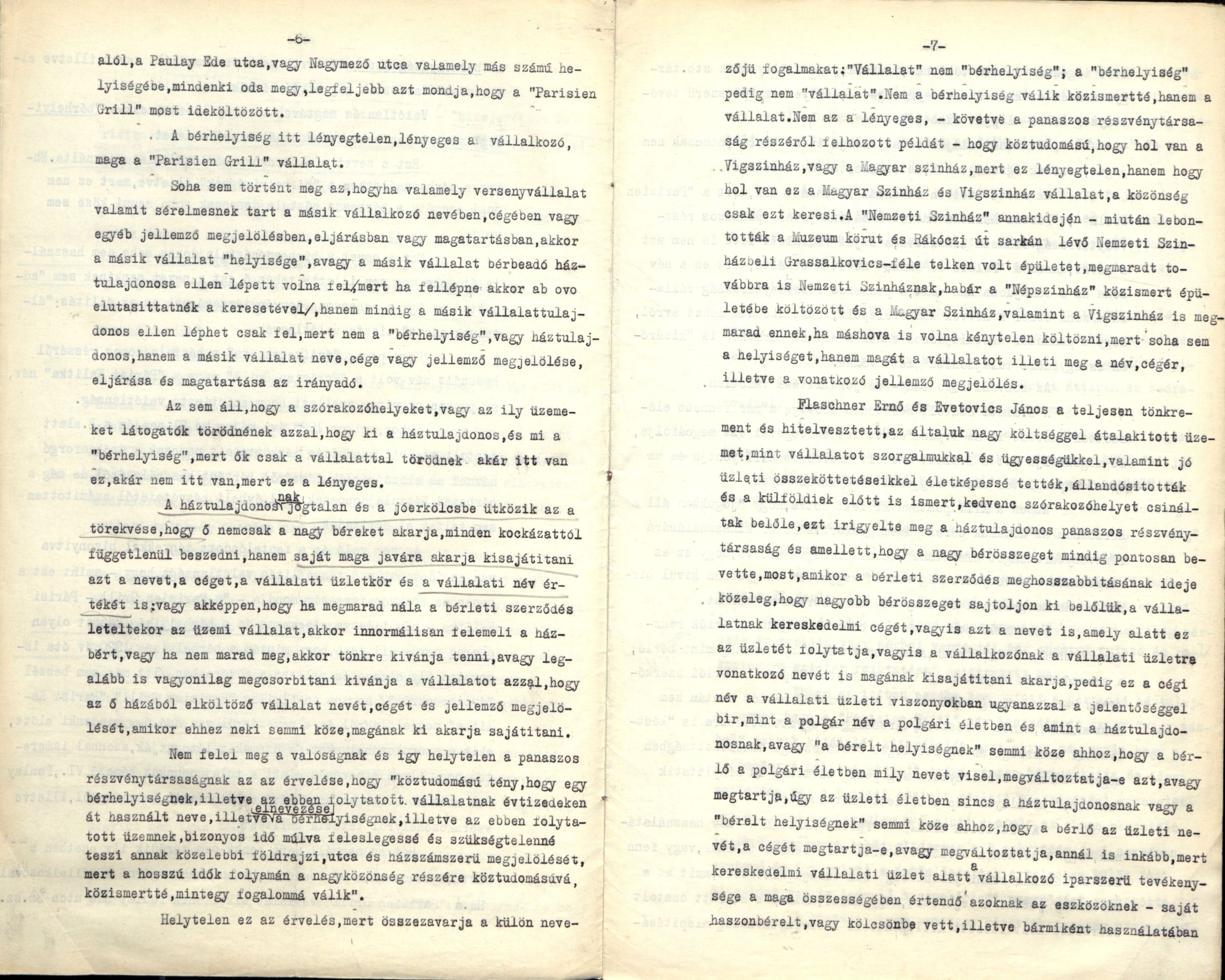 A Parisien Grill Étterem és Szórakozóhely Rt. észrevétele a Wertheimer Orfeum Rt. fellebbezésével kapcsolatban, 1936. X. 5. 0063_BFL_VII_2_e Cg 29.208