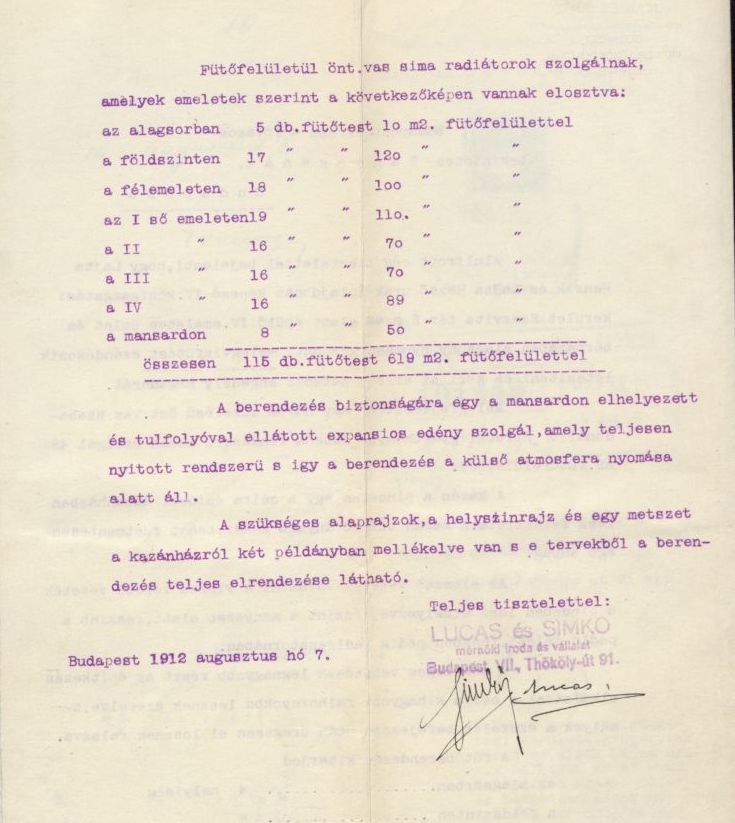 Lucas és Simkó mérnökök: Kérelem a központi fűtés létesítése iránt, 1912. VIII. 7. 08_BFL_IV_1407_b_6508_1912_III