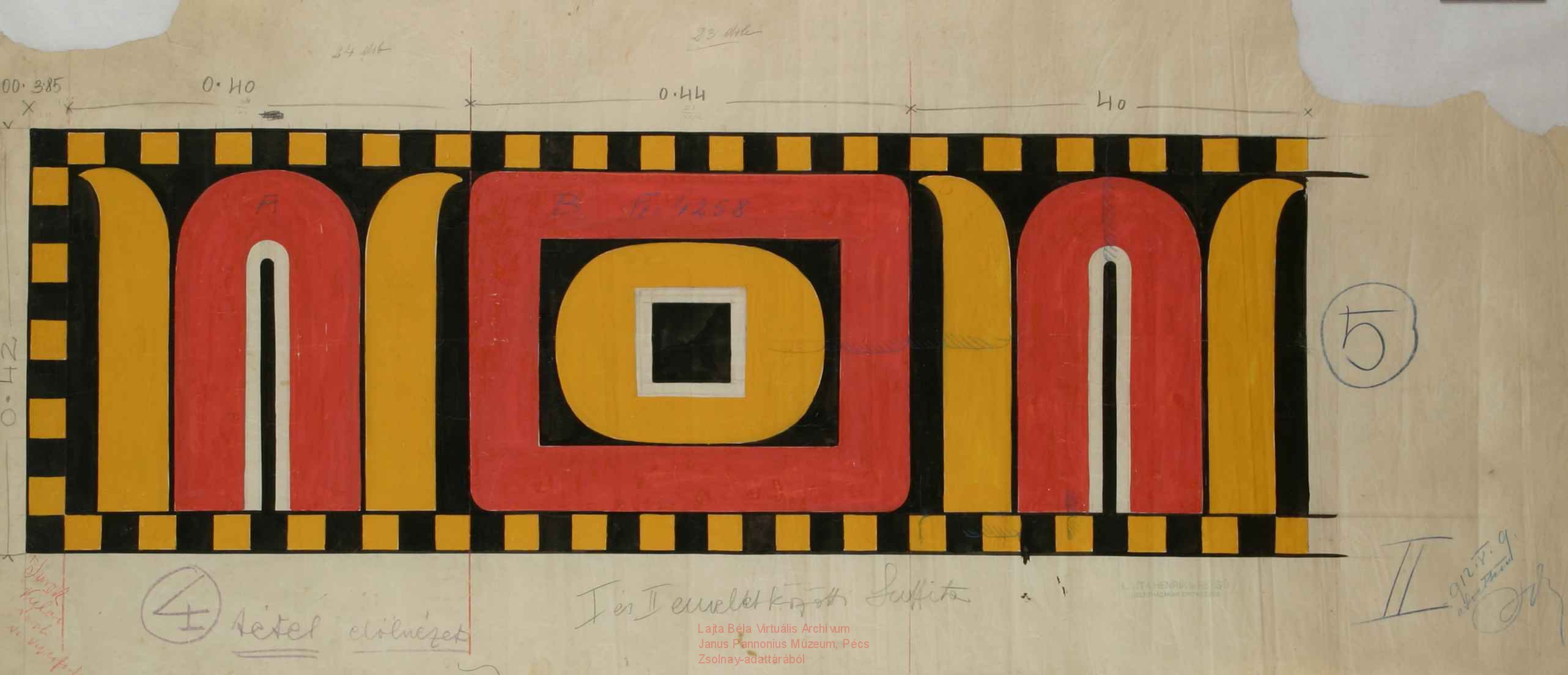 Design of the ornament of the string course separating the first and second floors, 04.1912 09_Janus Pannonius Múzeum, Zsolnay-adattár, ltsz.: 61_24_17