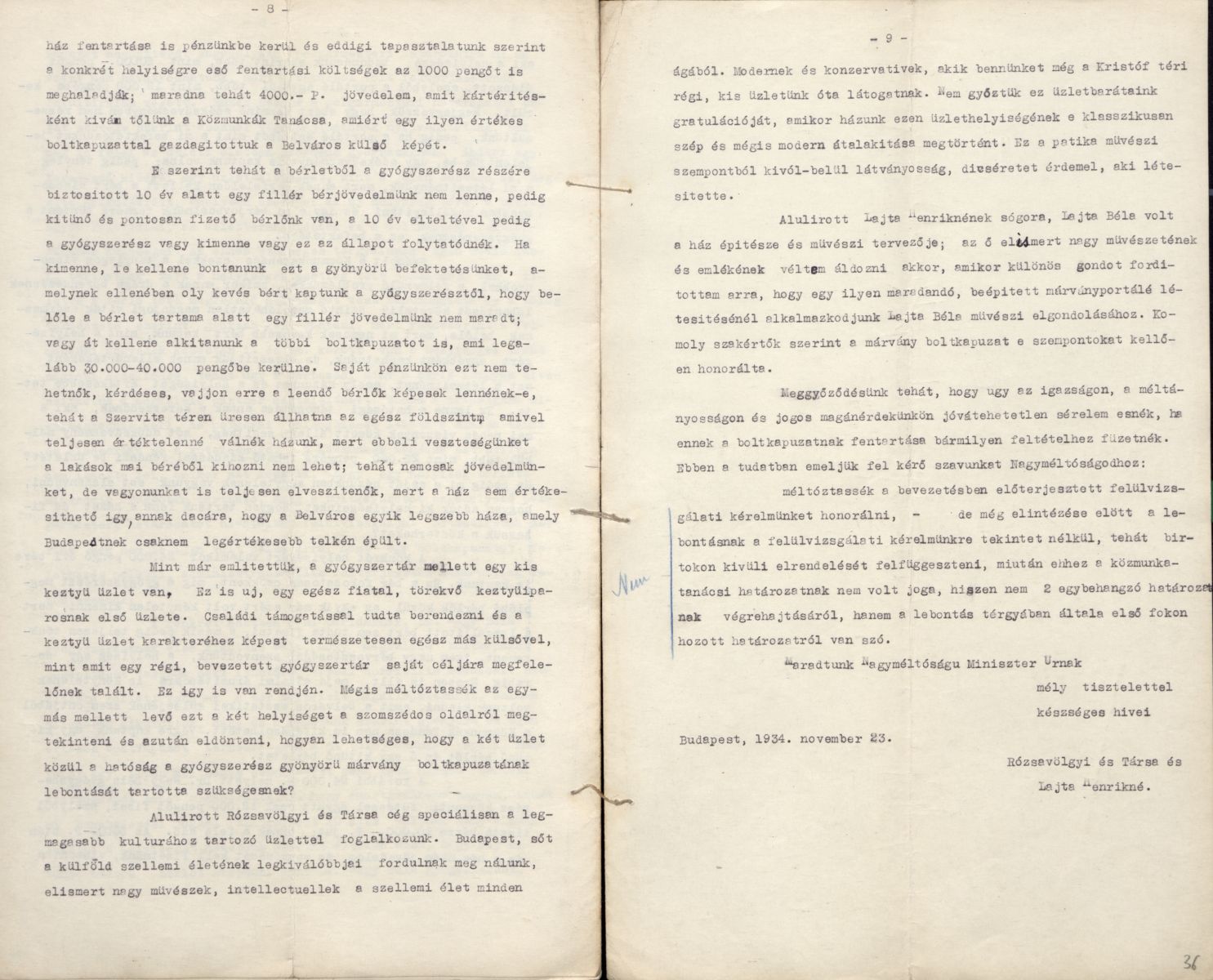 A Rózsavölgyi és Társa cég és özv. Lajta Henrikné felülvizsgálati kérelme a Belügyminiszterhez, 1934. XI. 23. 0490_BFL_IV_1409_c_7687_1936_III