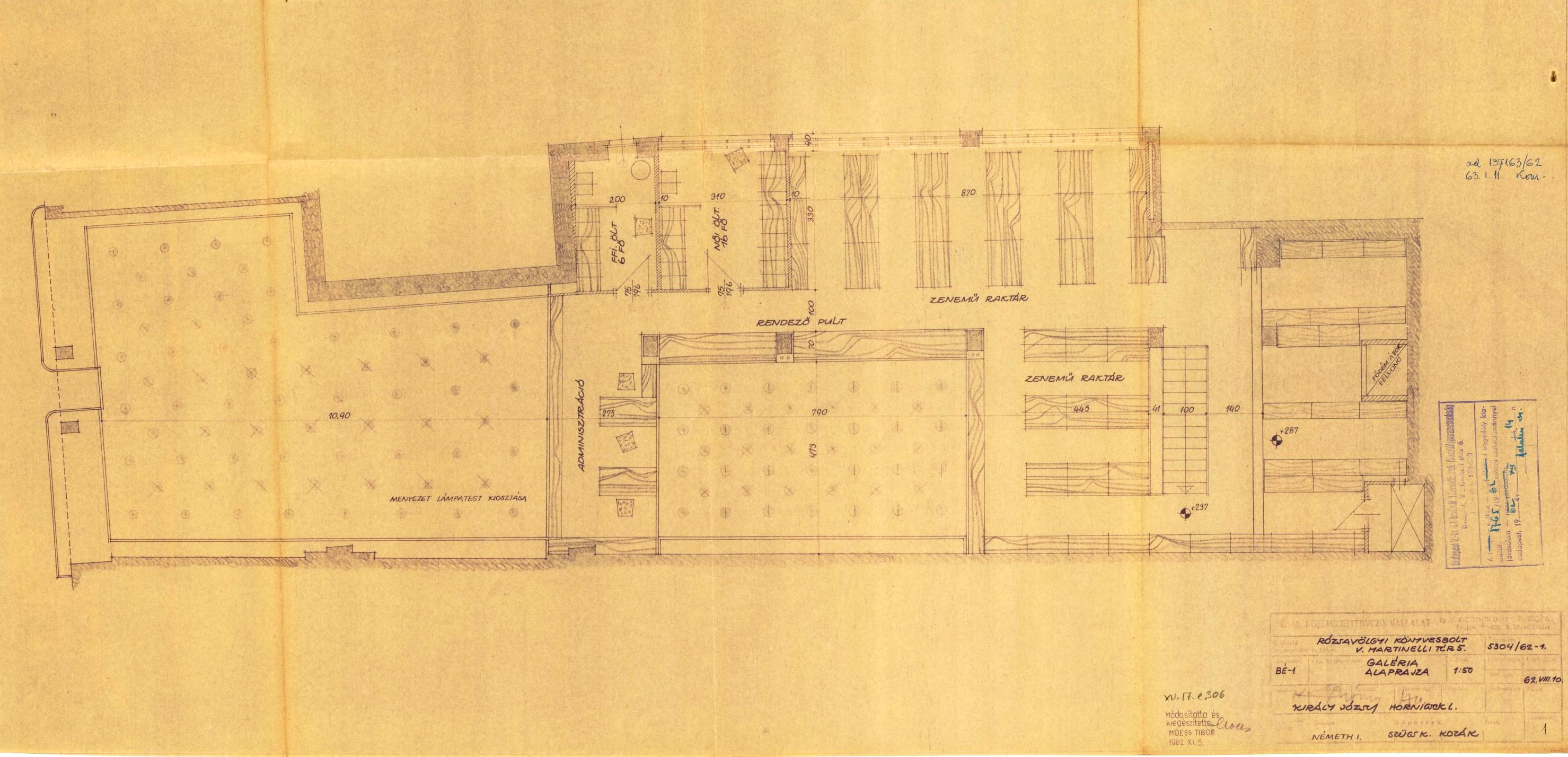 Király József - Moess Tibor (KÖZTI): A Rózsavölgyi Zeneműbolt átalakításának tervei, a galéria alaprajza, 1962. VIII-XI. 492_BFL_XV_17_e_306_1
