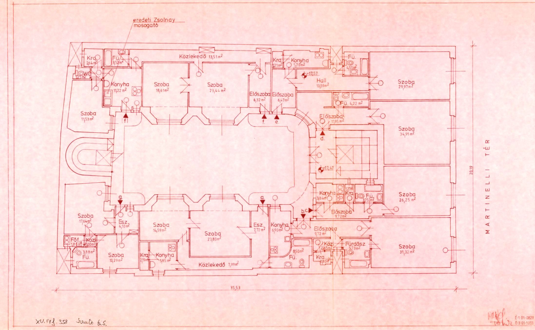 L. Tomek Ágnes - Podoletz Gusztáv (FIMÜV): Az épület felmérési tervei, harmadik emeleti alaprajz, 1991. V. A024_BFL_XV_17_f_358