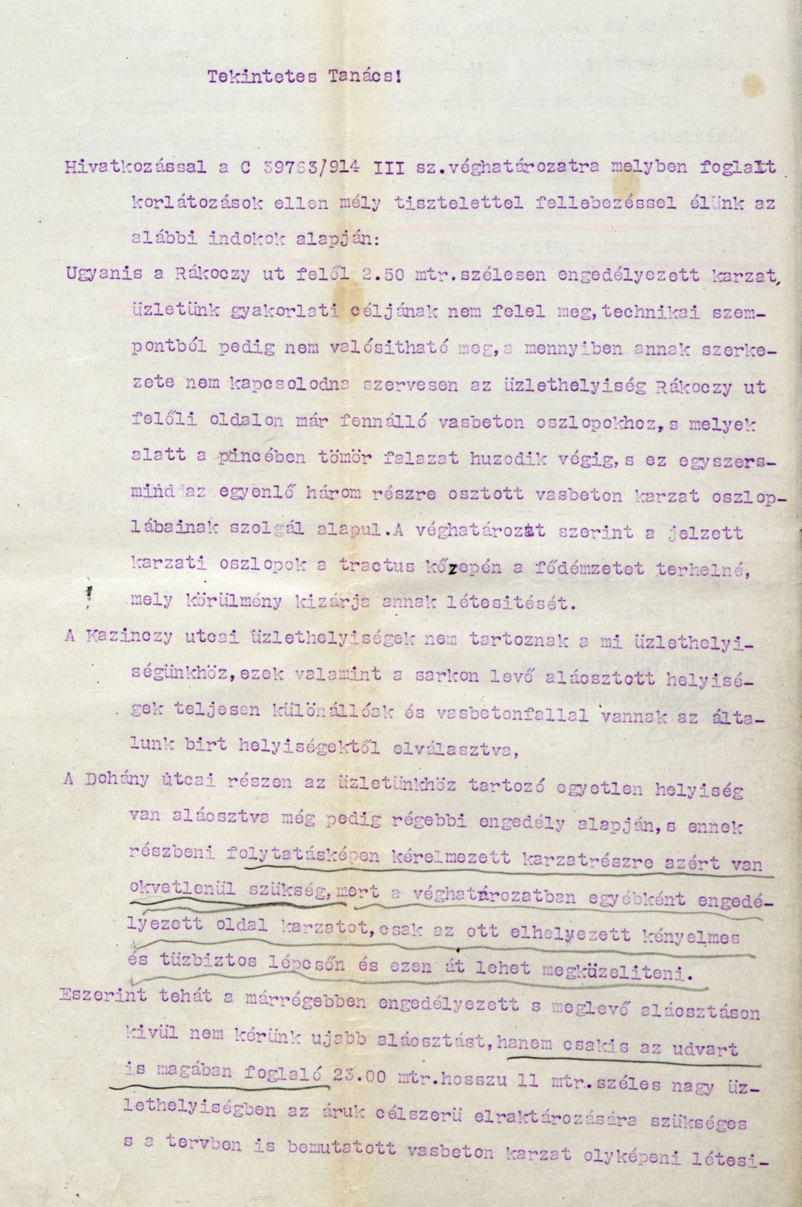 Az Antal és Hosszú Nagyáruház fellebbezése az építési engedélyben foglalt korlátozások ellen, 1914. XII. 12. 004_BFL_IV_1407_b_II_1857_1914