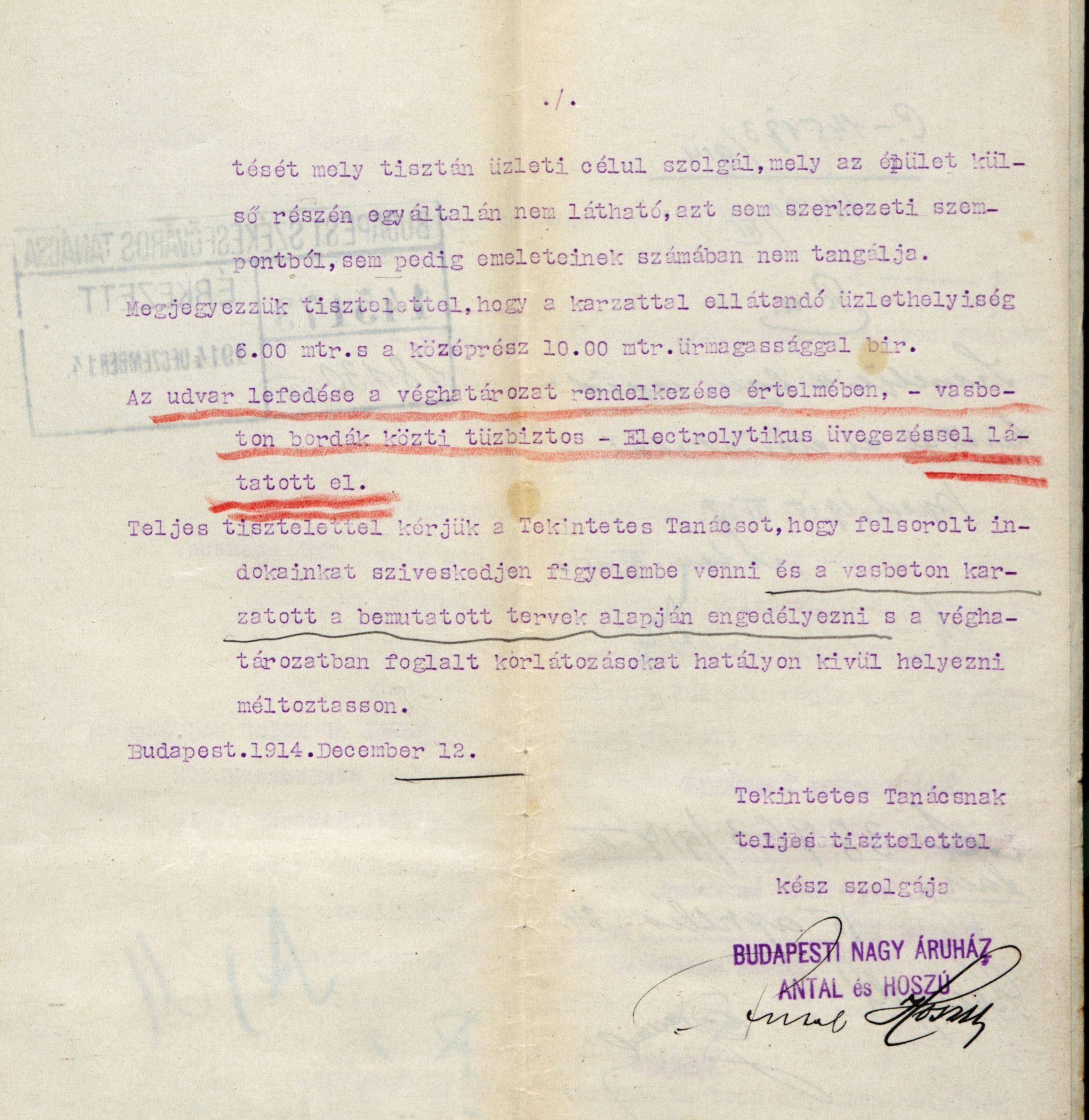 Az Antal és Hosszú Nagyáruház fellebbezése az építési engedélyben foglalt korlátozások ellen, 1914. XII. 12. 005_BFL_IV_1407_b_II_1857_1914