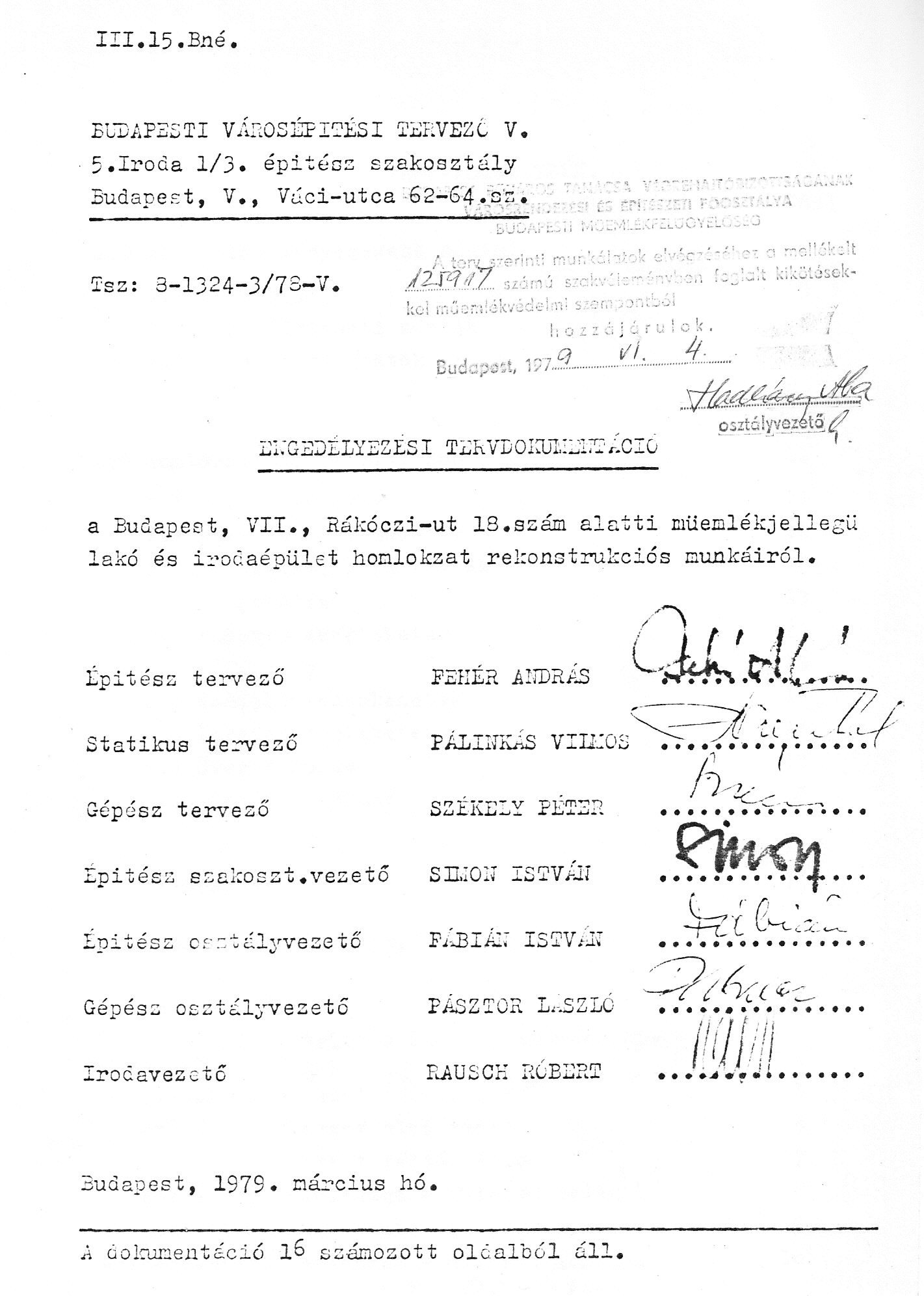 Fehér András: Engedélyezési tervdokumentáció az épület homlokzat-rekonstrukciós munkáiról, 1979. III. (részlet) 30_BFL_XV_17_e_306_VII_Rakoczi_ut_18_0001