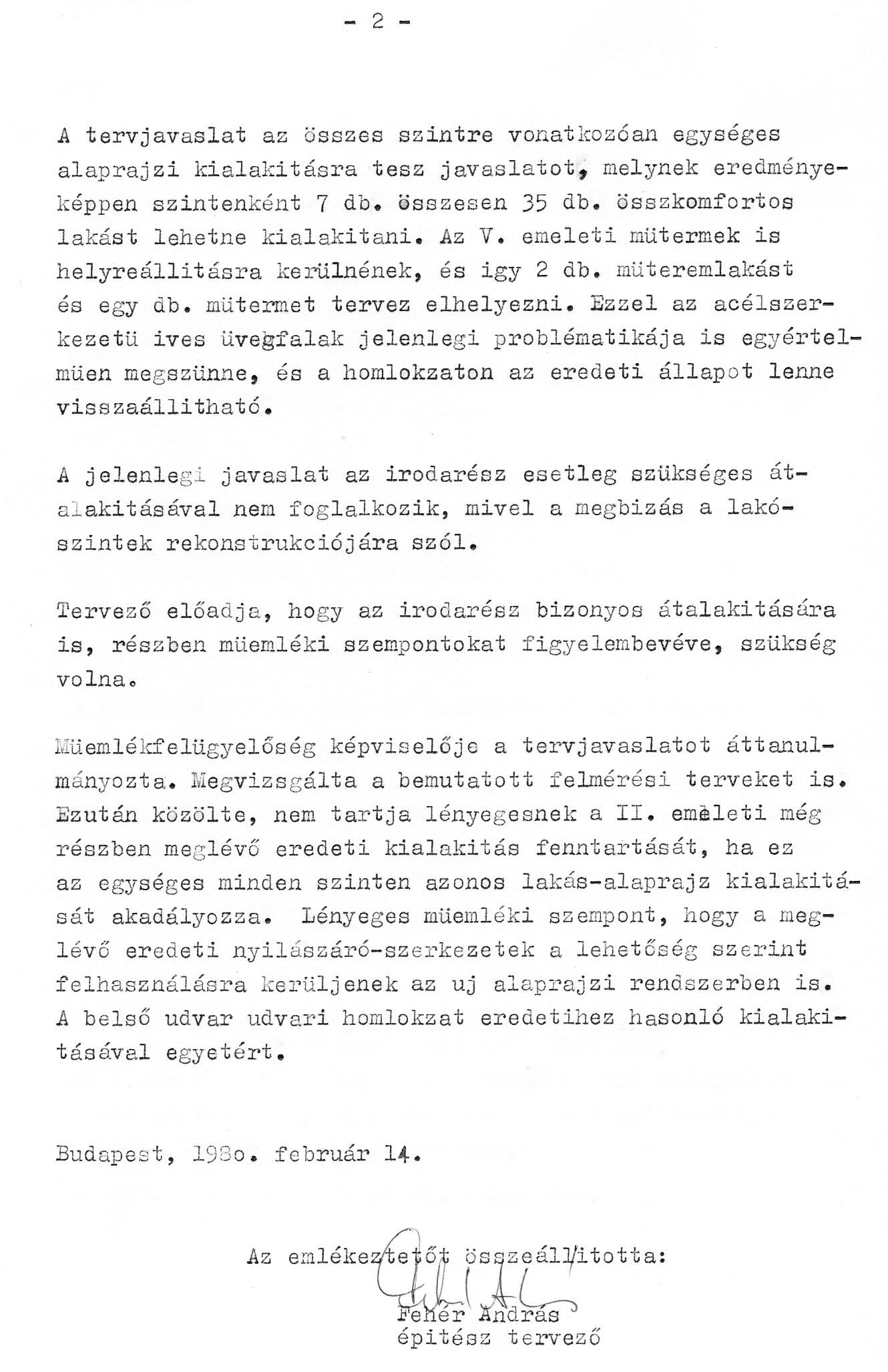 Emlékeztető a BUVÁTI és a Budapesti Műemlékfelügyelőség képviselőinek konzultációjáról, 1980. II. 14. 37_BFL_XV_17_e_306_VII_Rakoczi_ut_18_0008
