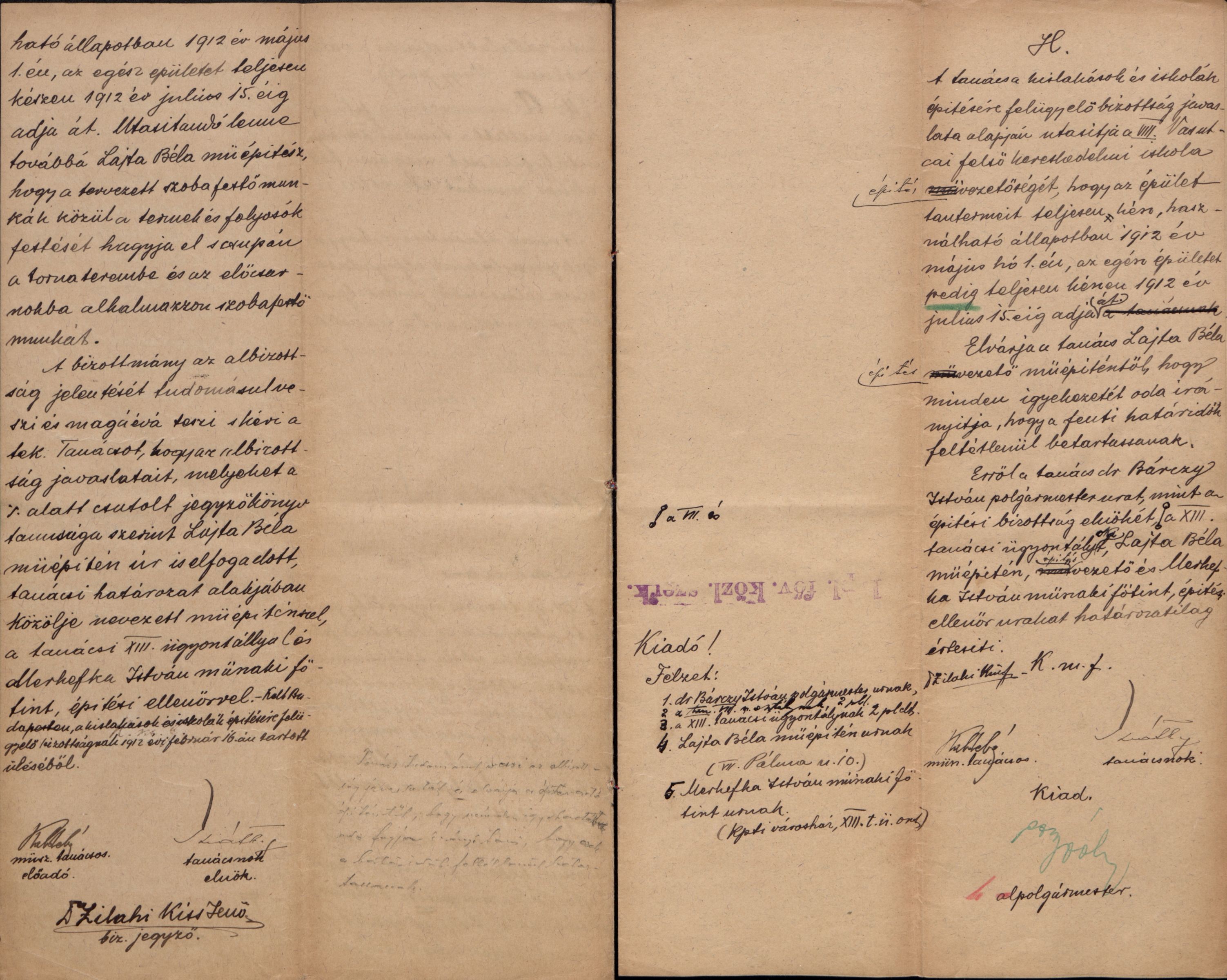 A XIII. építkezési ügyosztály, ill. a kislakások stb. bizottság jelentése az iskola építéséről, valamint a tanácsi határozat, 1912. II. 9. 028_BFL_IV_1407_b XIII_491_1912