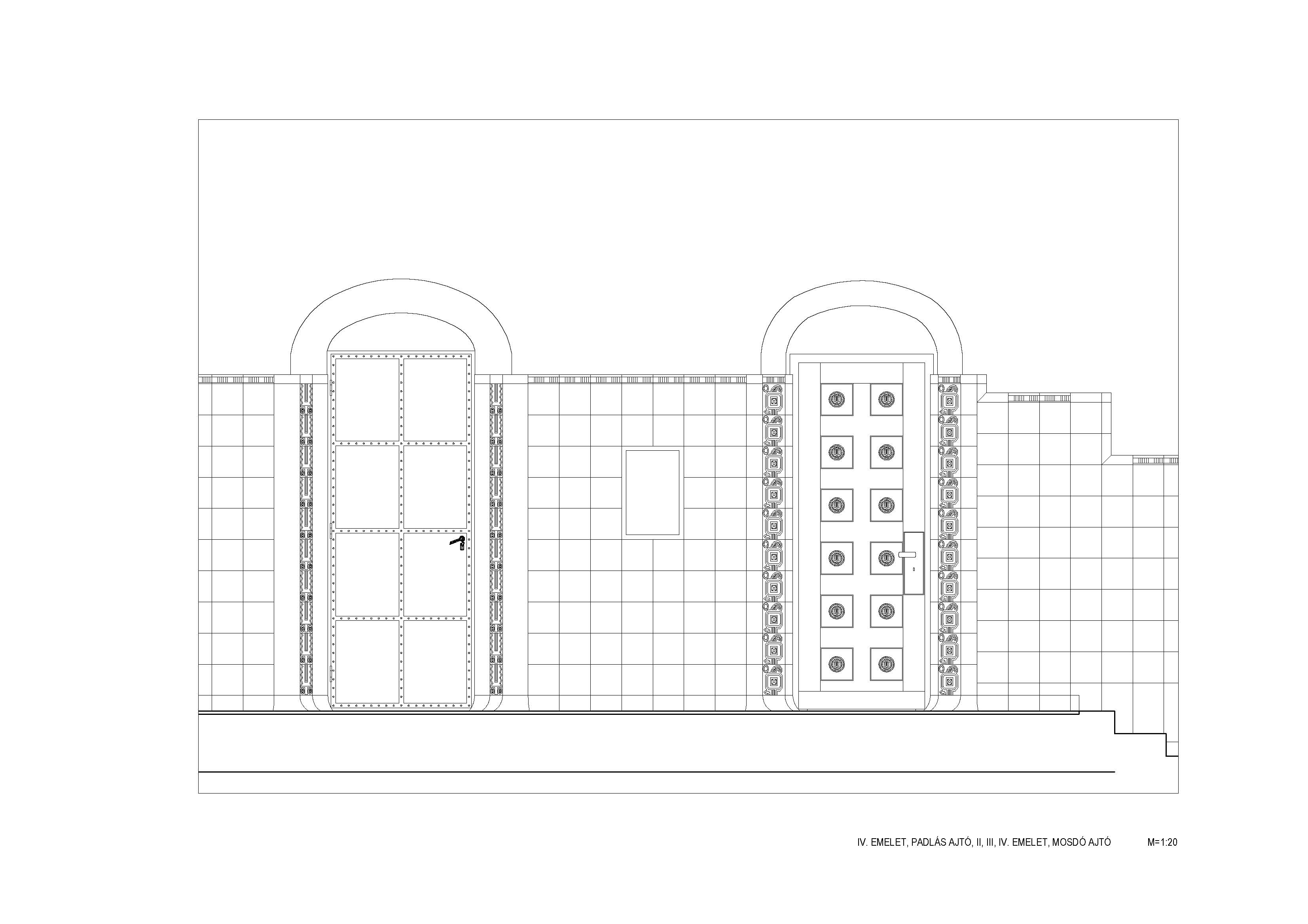 Door of the attic on the fourth floor, door of the toilets on the upper floors. Measured drawing, 2010. 103_Lenzsér és Társa Építészeti és Mérnöki Kft._26