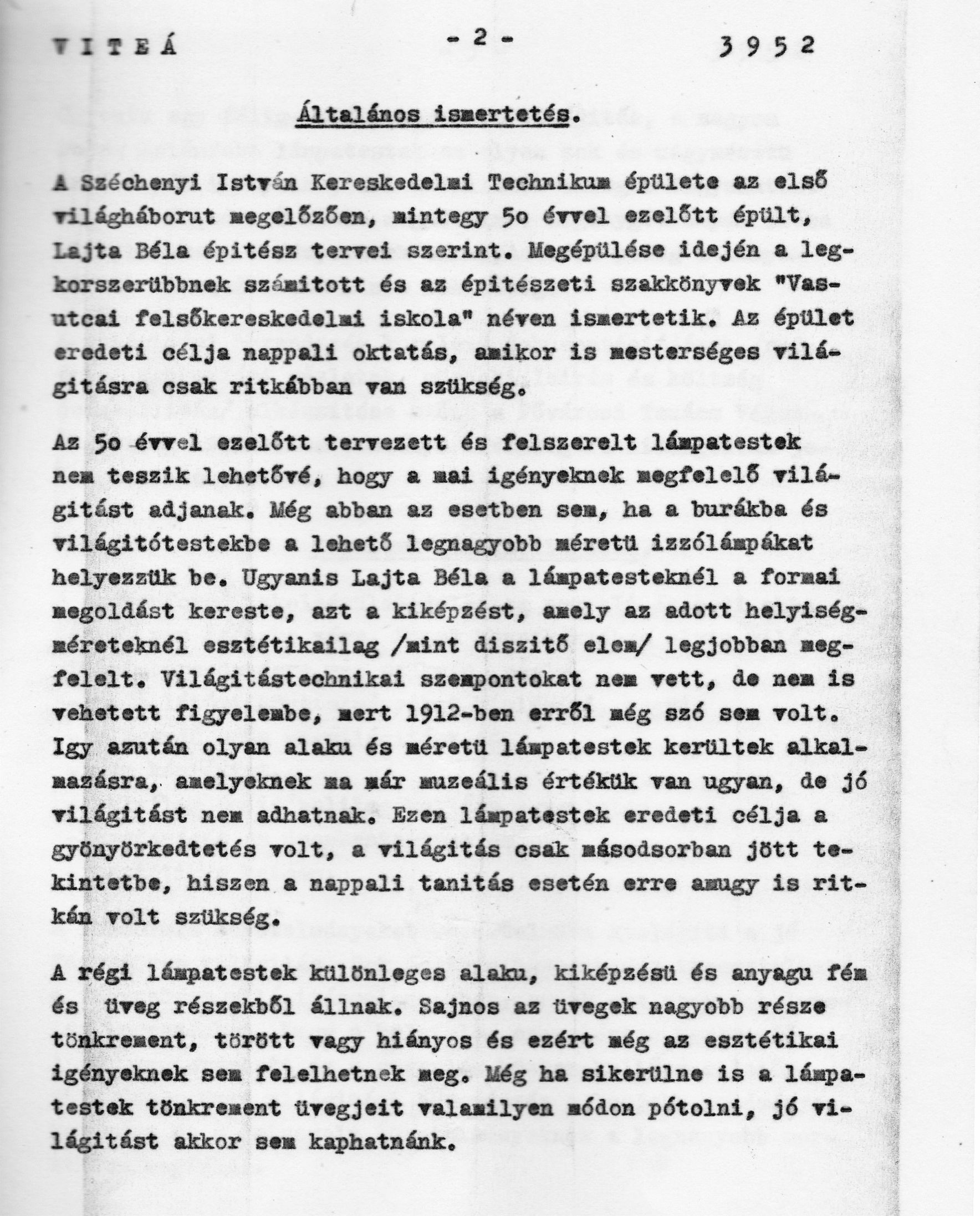 Világítástechnikai Állomás: Tanulmányterv az iskola világítási berendezéseinek korszerűsítéséhez, 1963. (részlet) 02_BFL_XV_17_e_306_VIII_Vas_utca_9-11_0003