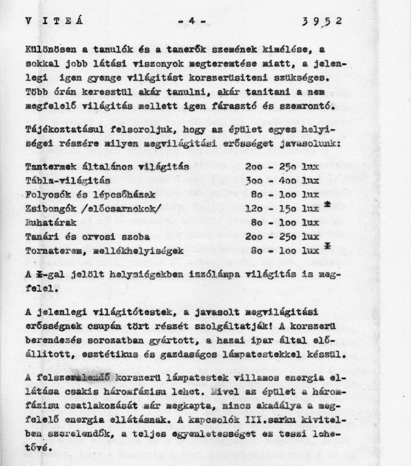 Világítástechnikai Állomás: Tanulmányterv az iskola világítási berendezéseinek korszerűsítéséhez, 1963. (részlet) 04_BFL_XV_17_e_306_VIII_Vas_utca_9-11_0005