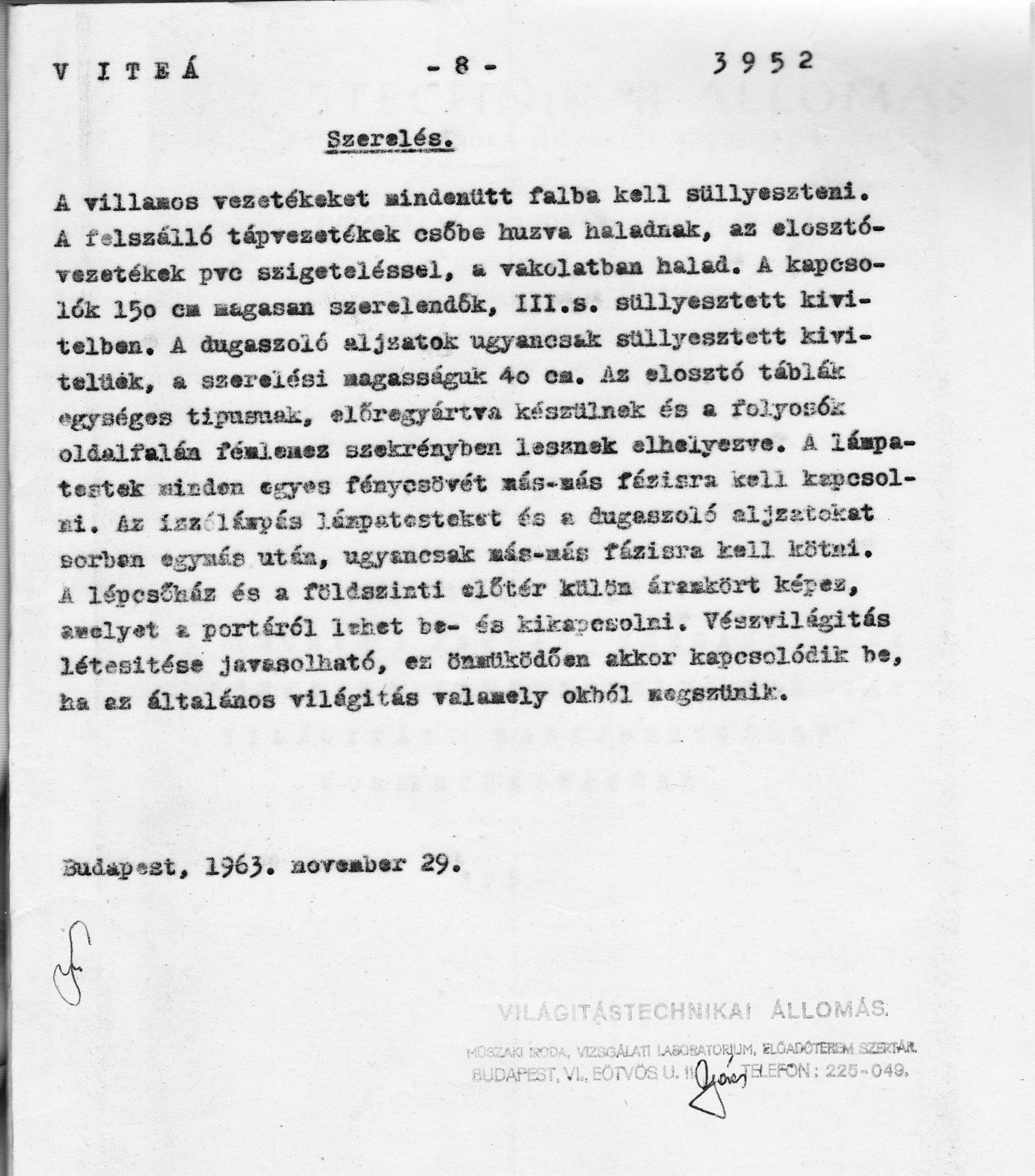 Világítástechnikai Állomás: Tanulmányterv az iskola világítási berendezéseinek korszerűsítéséhez, 1963. (részlet) 08_BFL_XV_17_e_306_VIII_Vas_utca_9-11_0009