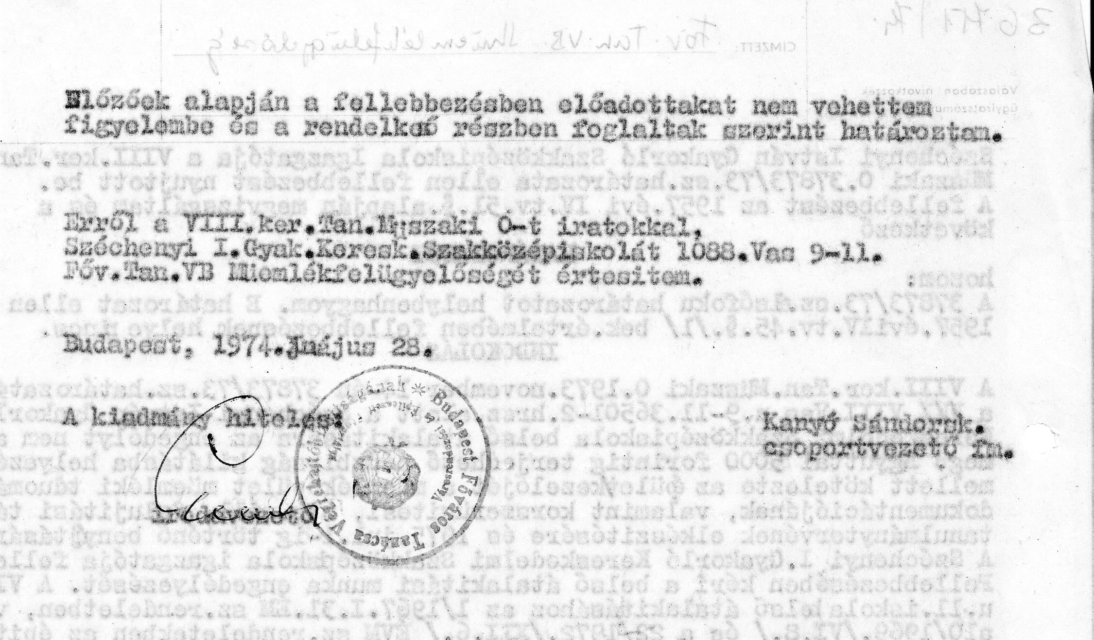 A Fővárosi Tanács Városrendezési és Építészeti Főosztályának másodfokú határozata, 1974. V. 28. 19_BFL_XV_17_e_306_VIII_Vas_utca_9-11_0020