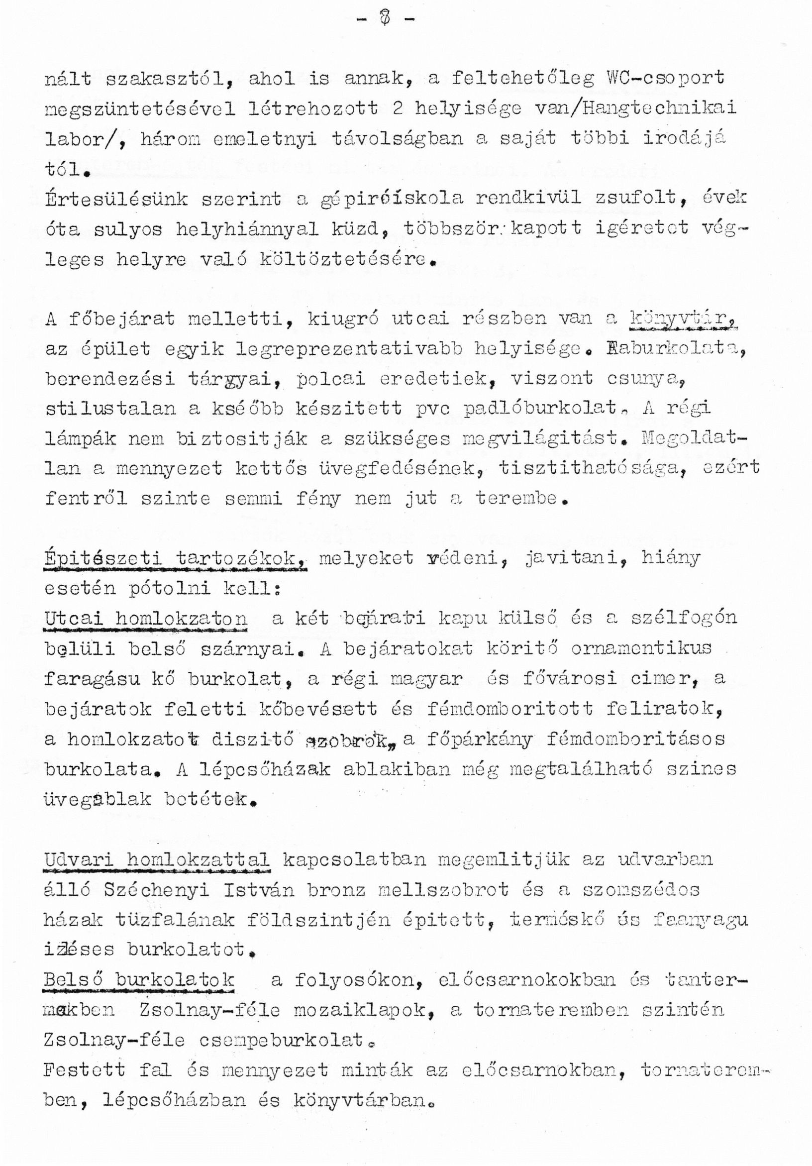 Cser Károlyné (VÁTI): Építészeti szakvélemény az iskola felújításával kapcsolatban, 1980. XII. (részlet) 28_BFL_XV_17_e_306_VIII_Vas_utca_9-11_0029
