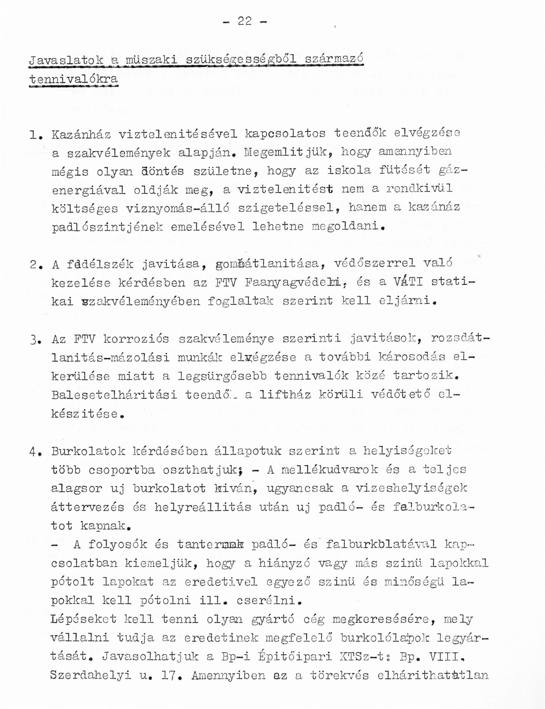 Cser Károlyné (VÁTI): Építészeti szakvélemény az iskola felújításával kapcsolatban, 1980. XII. (részlet) 36_BFL_XV_17_e_306_VIII_Vas_utca_9-11_0037