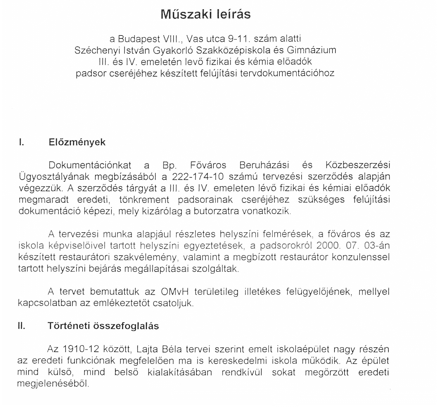 A harmadik és negyedik emeleti fizikai és kémiai előadók padsor-cseréjének felújítási dokumentációja, műleírás, 2000. 39_Lukácsné Tomek Ágnes (FIMÜV Zrt.)