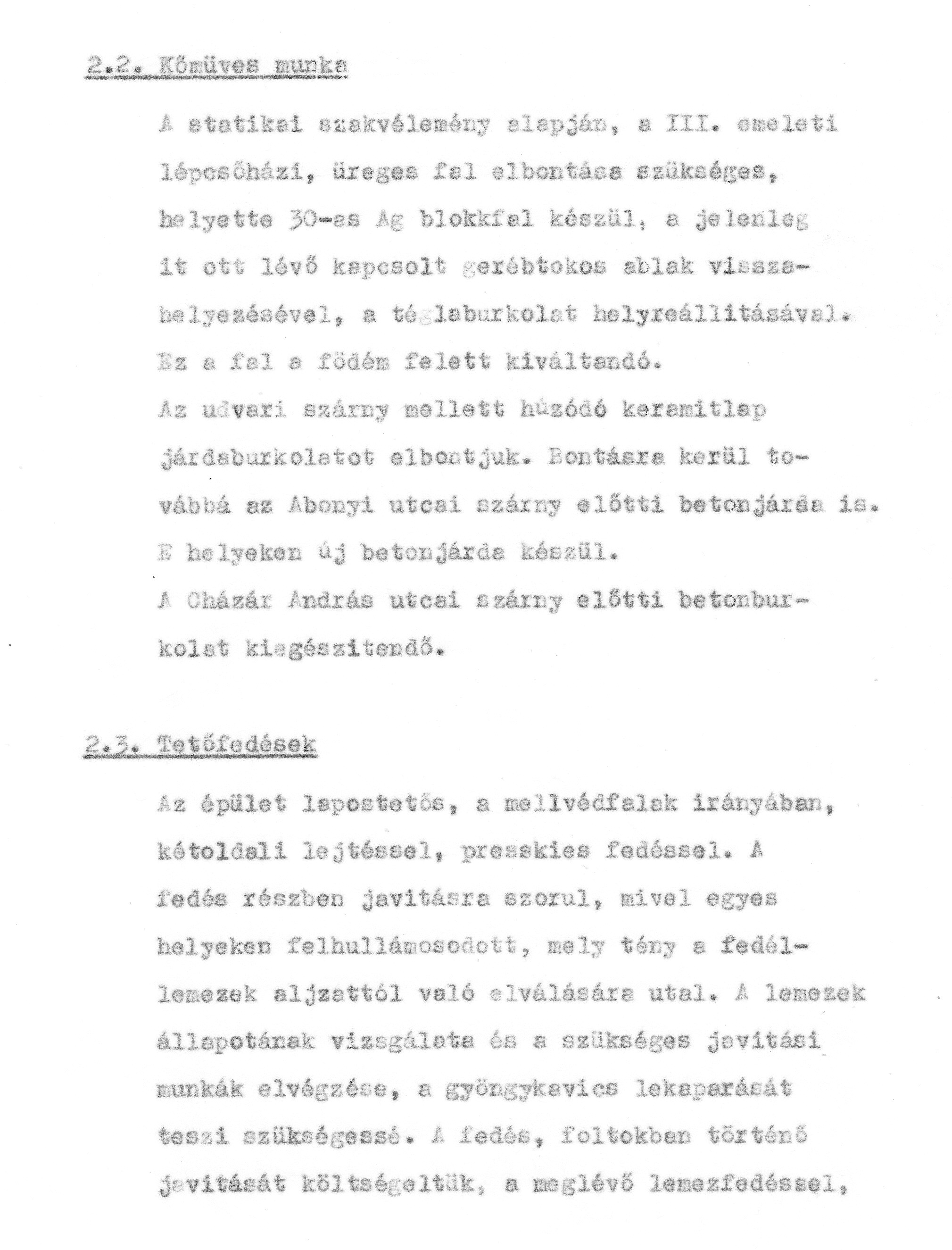 Jedovszky Éva (FIMÜV): A tervezett homlokzat-helyreállítás műszaki leírása, 1980. VI. BFL_XV_17_e_306 A Fővárosi Műemléki Felügyelőség iratai