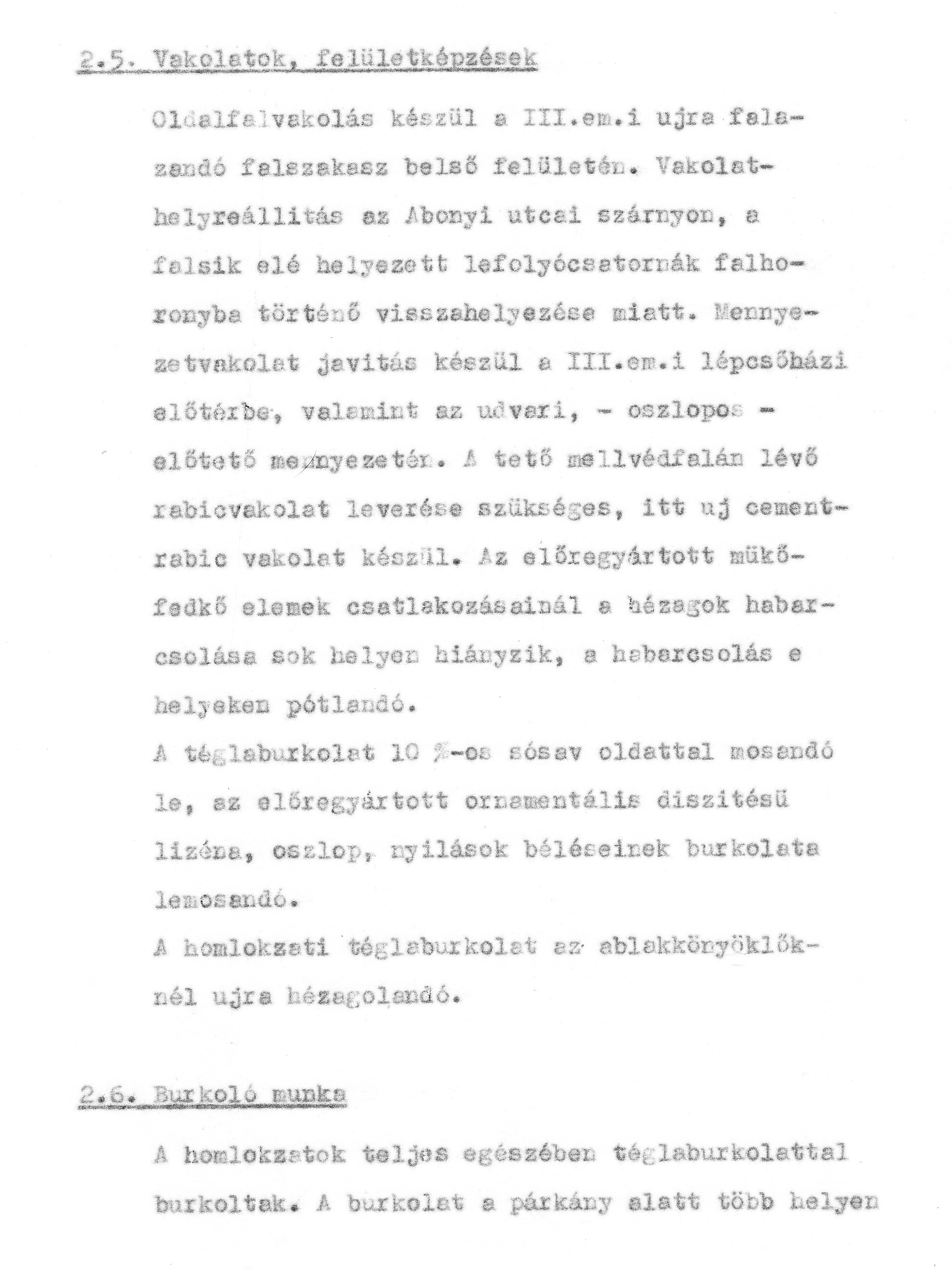 Jedovszky Éva (FIMÜV): A tervezett homlokzat-helyreállítás műszaki leírása, 1980. VI. BFL_XV_17_e_306 A Fővárosi Műemléki Felügyelőség iratai
