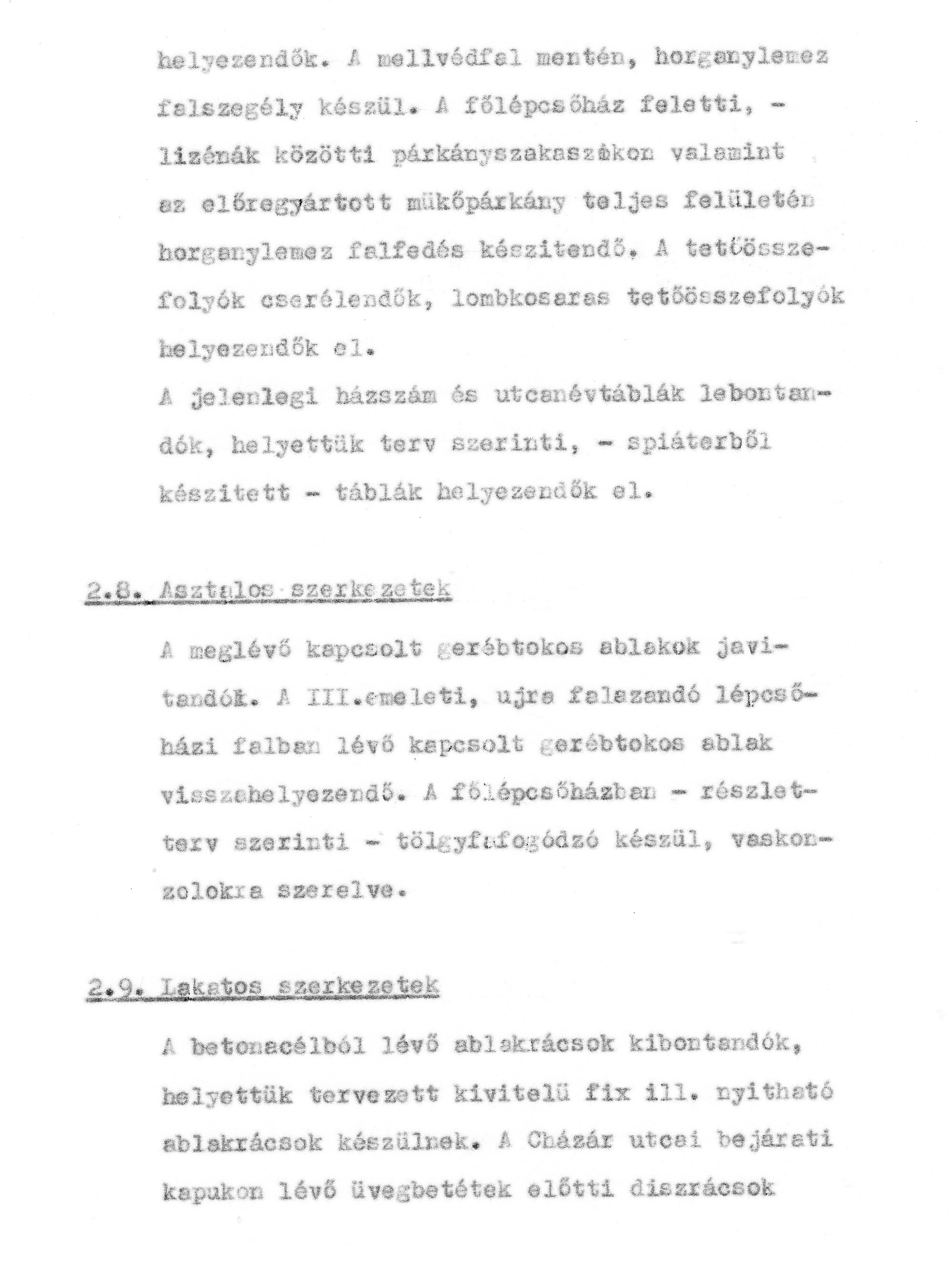 Jedovszky Éva (FIMÜV): A tervezett homlokzat-helyreállítás műszaki leírása, 1980. VI. BFL_XV_17_e_306 A Fővárosi Műemléki Felügyelőség iratai