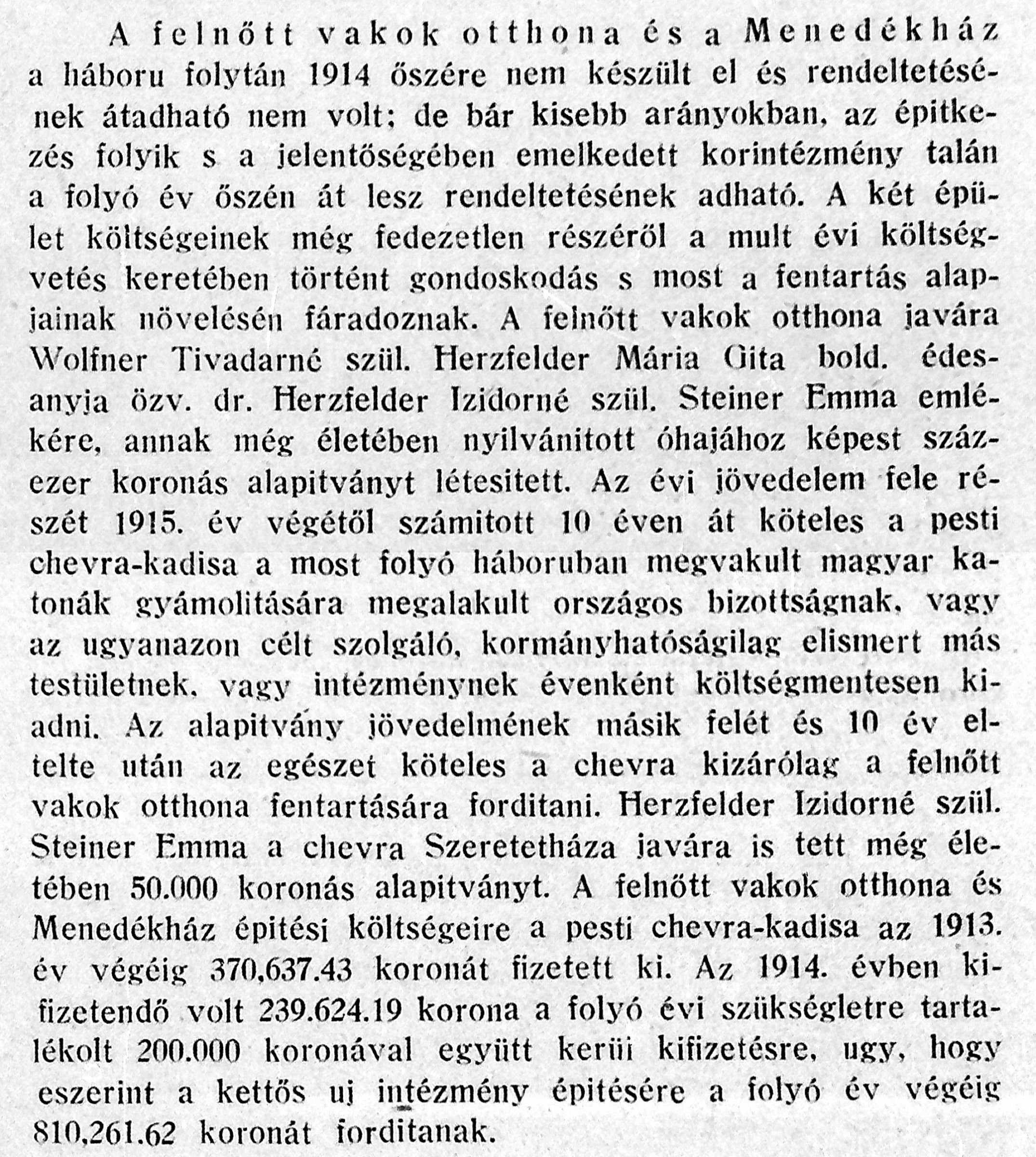 Részlet a Pesti Chevra Kadisa 1914. évi jelentéséből 04_Egyenlőség, 1915. V. 16. 12. p