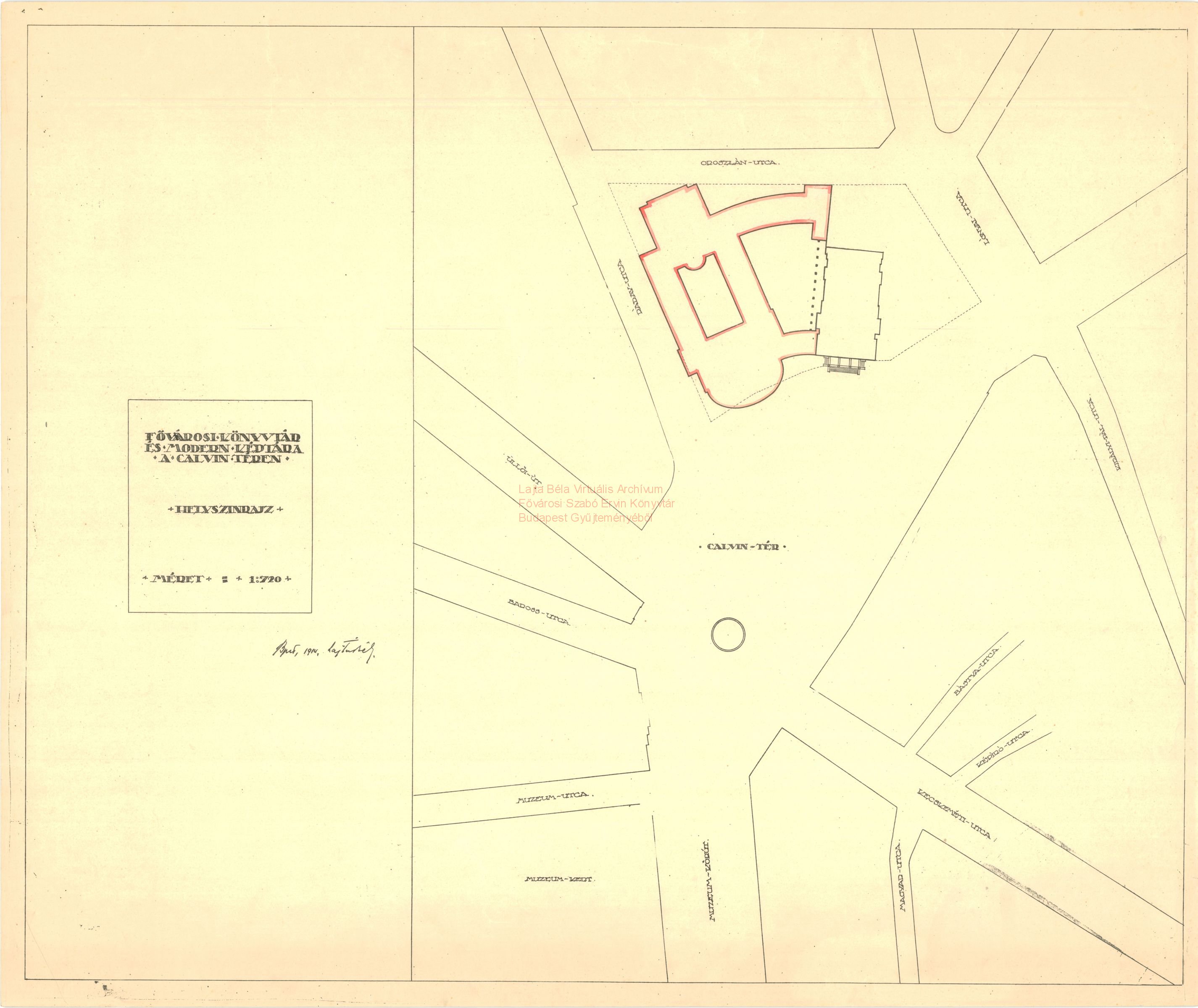 Metropolitan Public Library and Gallery of Modern Art, Kálvin tér, third version, site plan, 1914 22_Fővárosi Szabó Ervin Könyvtár, Budapest Gyűjtemény, BTF 533_19