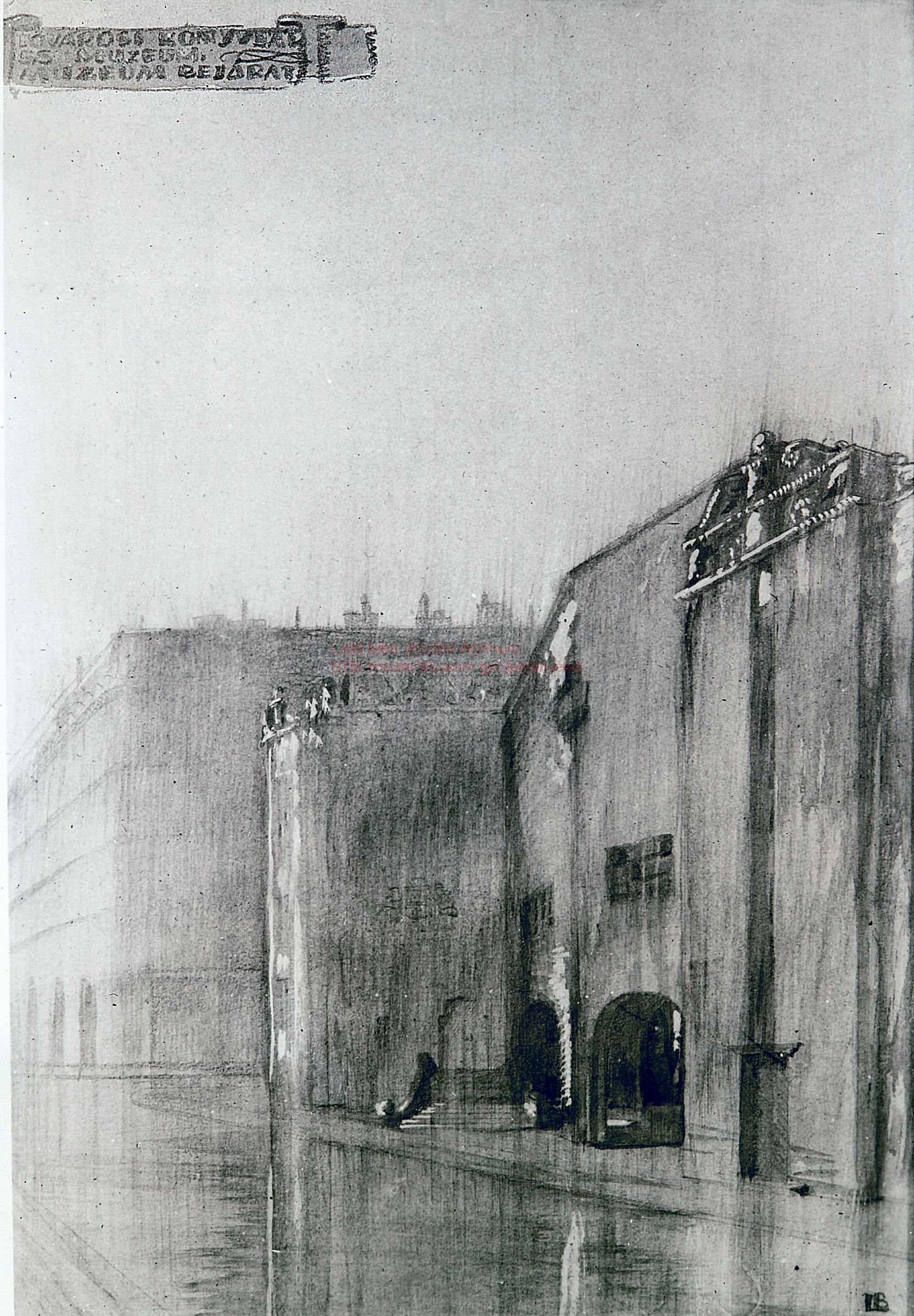 Metropolitan Public Library and Museum, Kálvin tér, first version, perspective view of the Ráday utca front with the museum entrance 13_BTM Kiscelli Múzeum Fényképtár, ltsz.: 5898.2