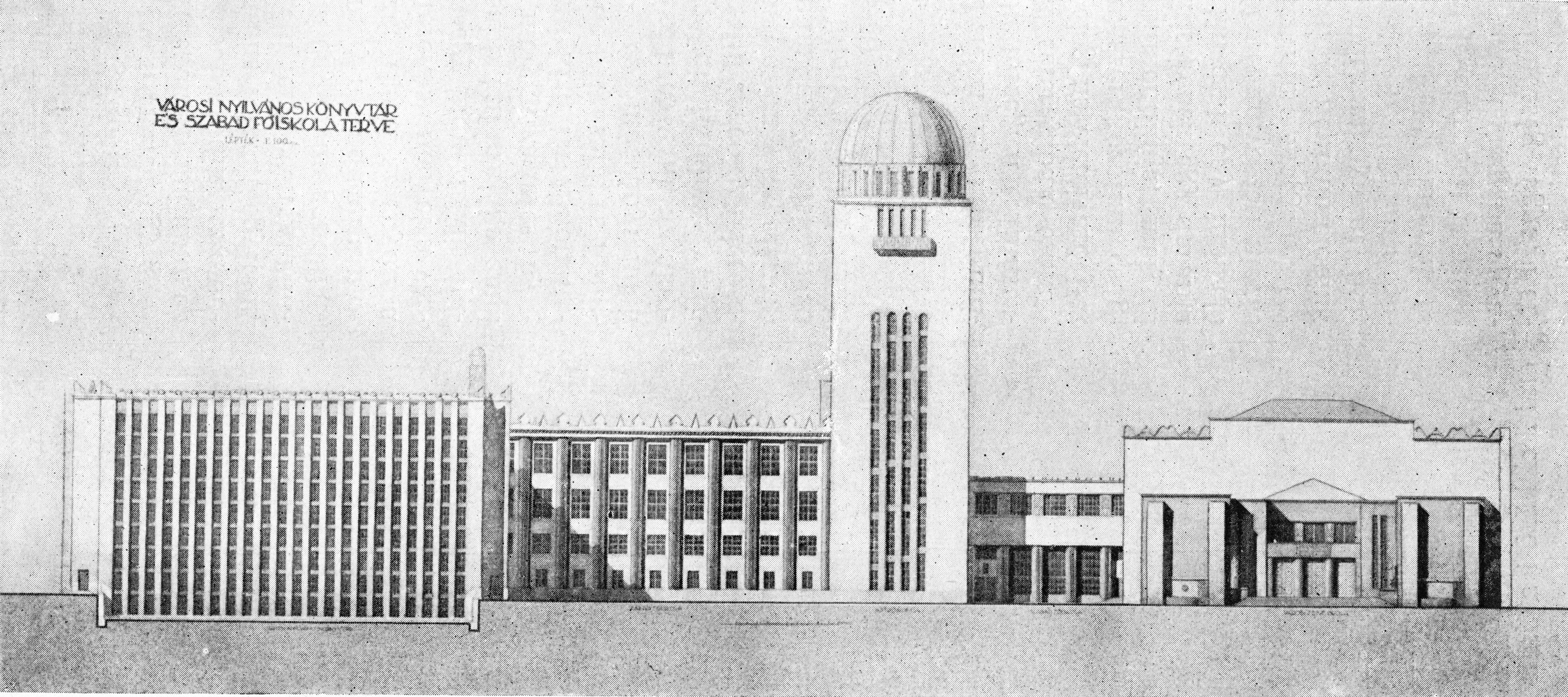 Metropolitan Public Library and People\'s Palace, Tisza Kálmán tér, elevation, 1912 01_Ars Una, 1924/8–9. 318. p.