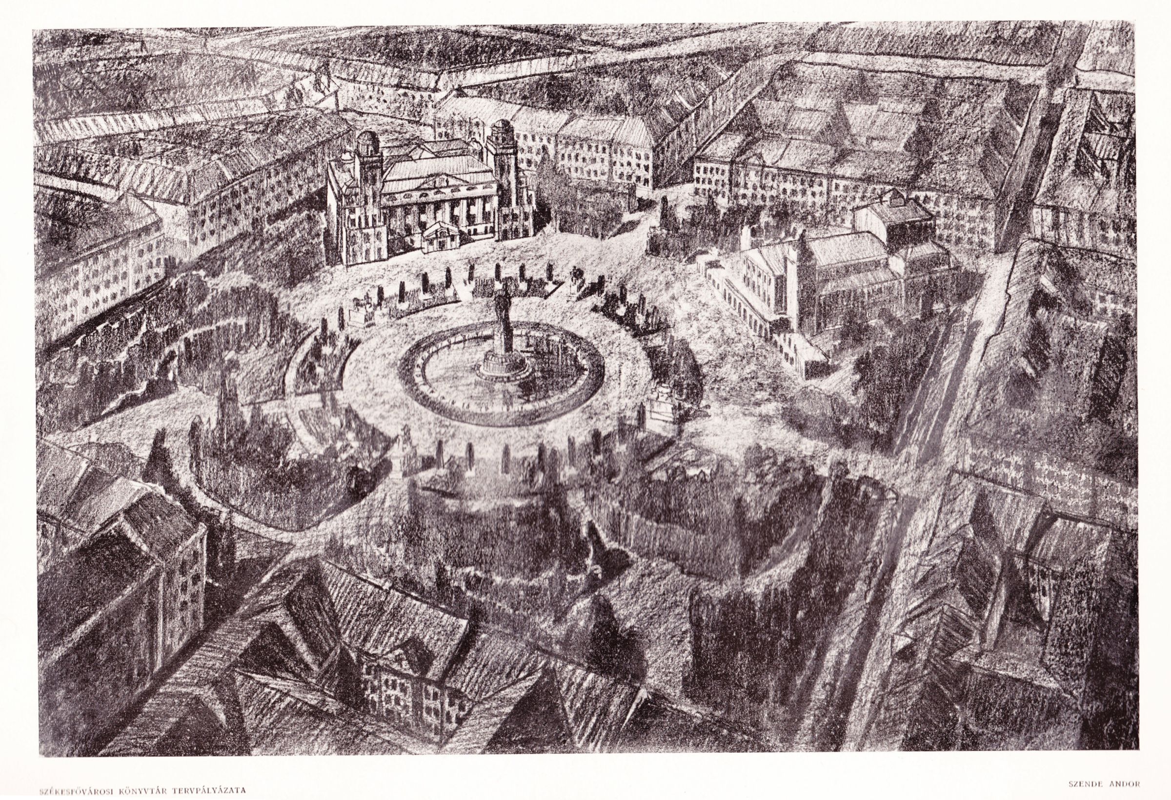 Competition entry by Andor Szende, bird\'s eye view 34_A Ház, 1911. 8. sz.