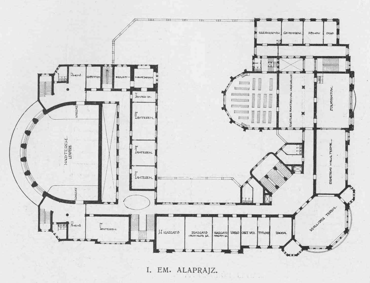 First prize winning competition entry by Miklós Menyhért and Béla Rerrich, first floor plan 05_ Magyar Építőművészet, 1911. 8. sz. 6. p.