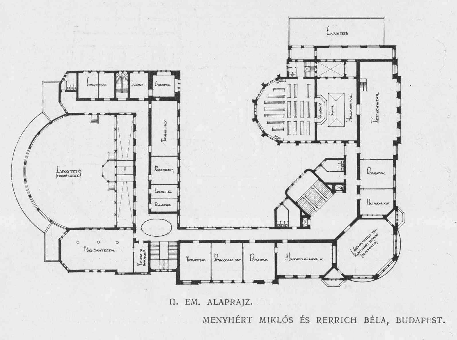 First prize winning competition entry by Miklós Menyhért and Béla Rerrich, second floor plan 06_ Magyar Építőművészet, 1911. 8. sz. 6. p.