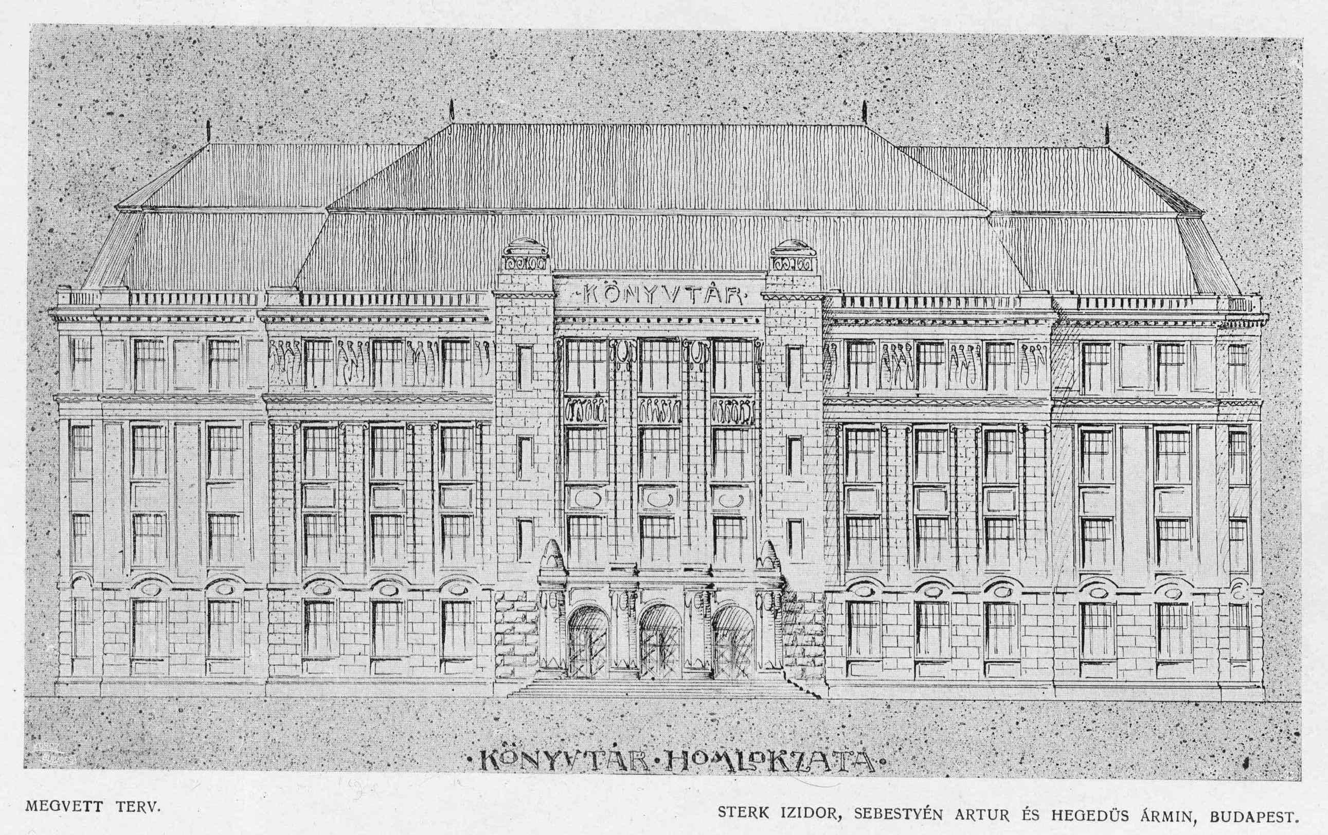 Competition entry by Izidor Sterk - Artur Sebestyén - Ármin Hegedüs, library elevation 14_ Magyar Építőművészet, 1911. 8. sz. 16. p.