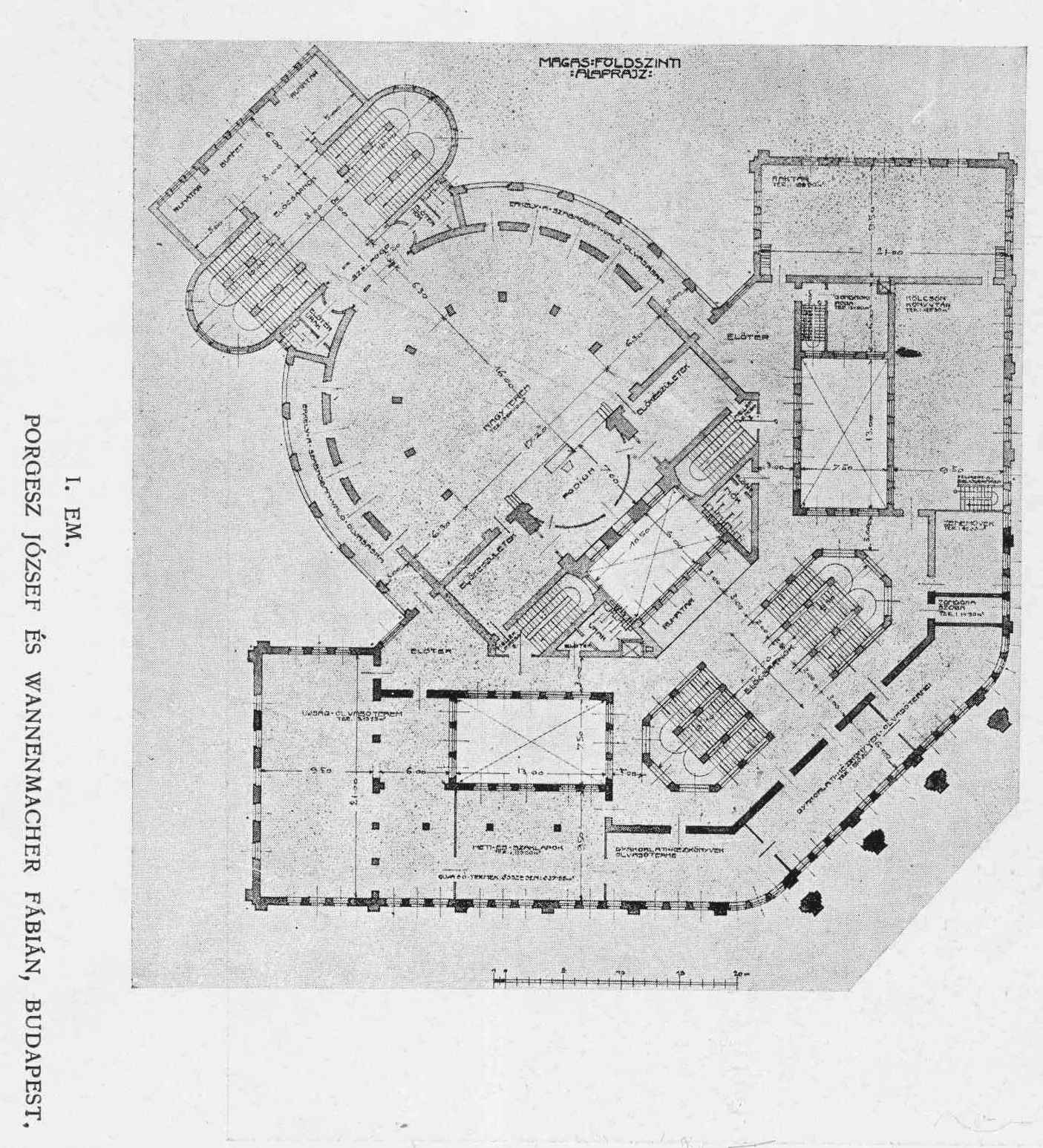 Competition entry by József Porgesz - Fábián Wannenmacher, ground plan of the mezzanine 32_ Magyar Építőművészet, 1911. 8. sz. 28. p.
