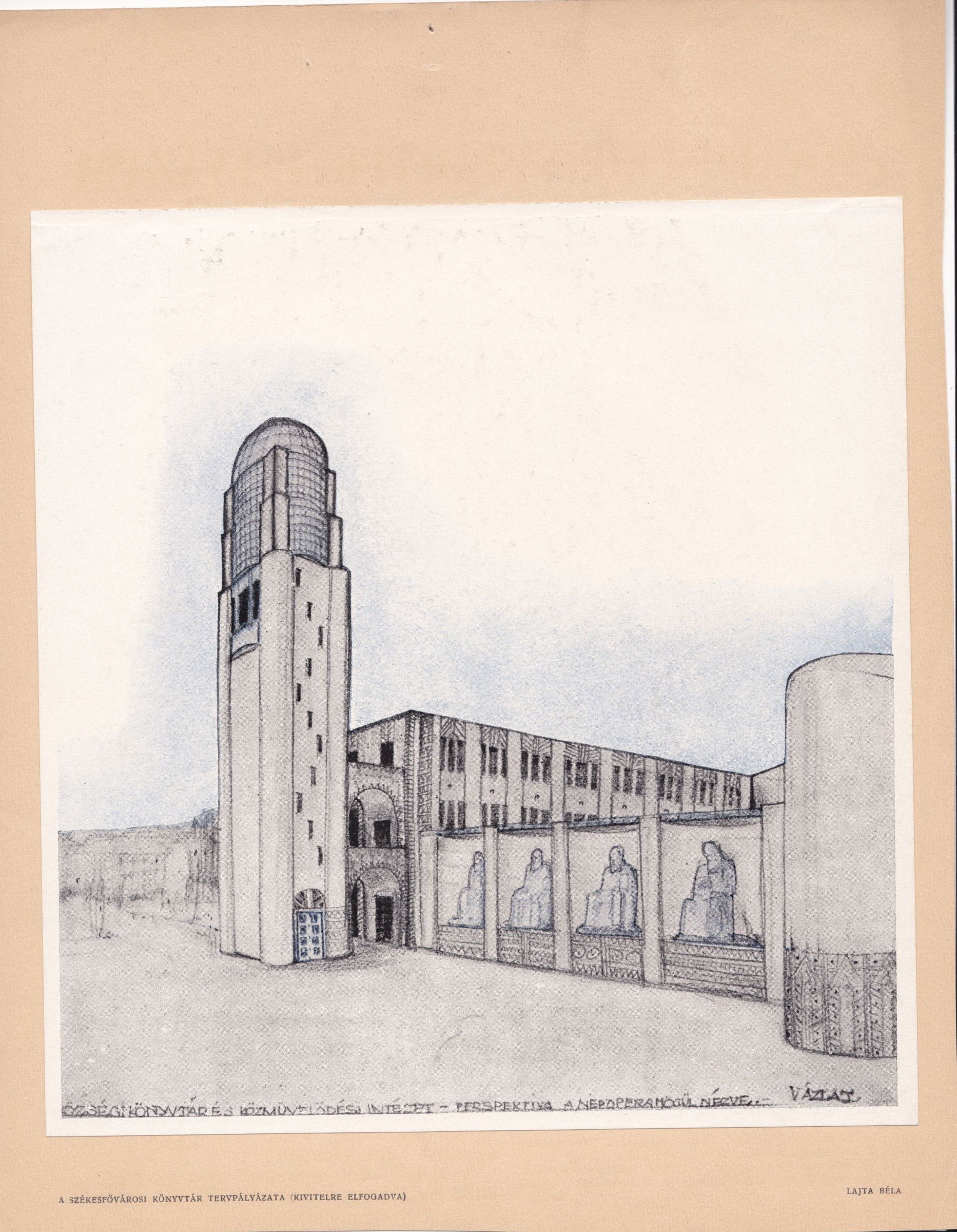 Metropolitan Public Library and People\'s Palace, Tisza Kálmán tér, sketch of a view, before 05.1911 12_A Ház, 1911/8. Műmelléklet.